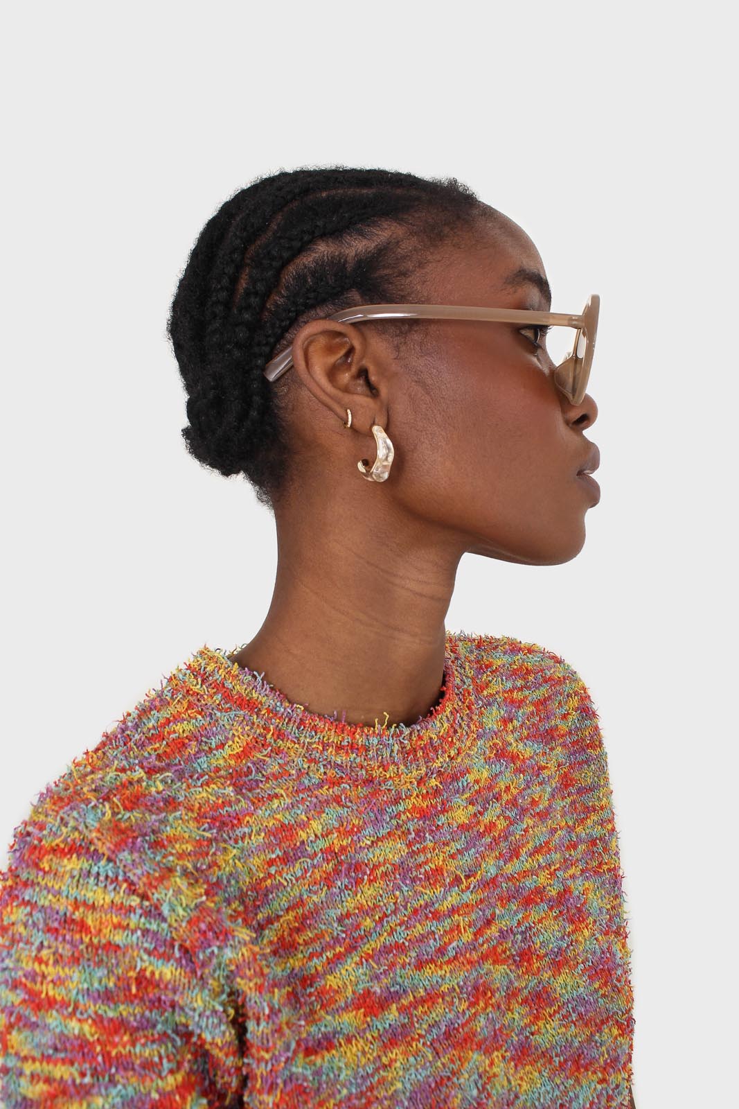 Red rainbow intarsia knit tee_7