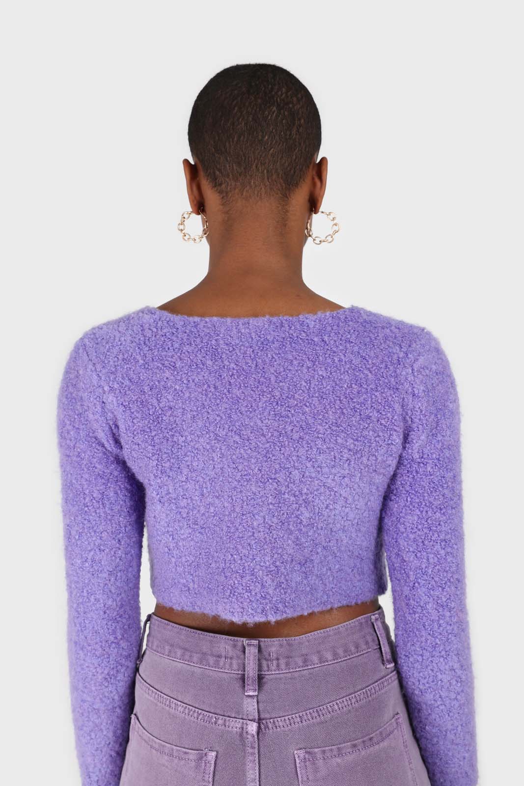 Purple fuzzy double button cardigan_14