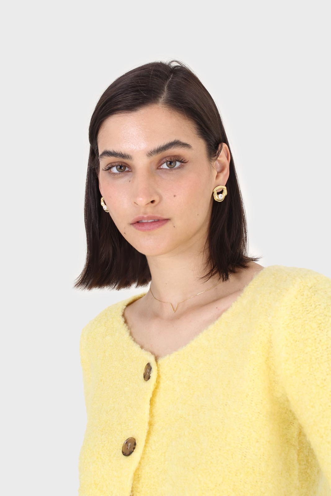 Yellow fuzzy double button cardigan_7