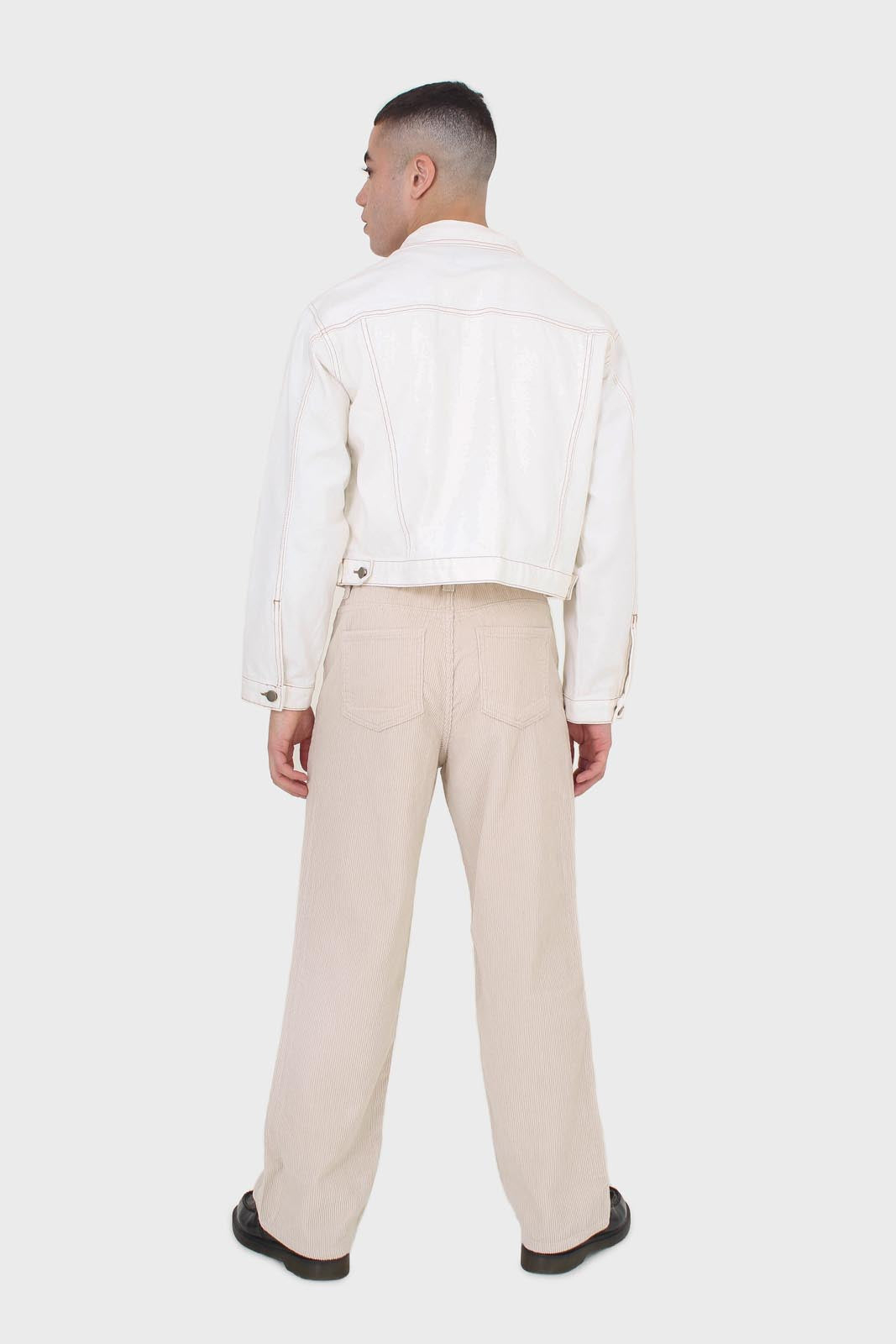 Ivory and yellow contrast stitch denim jacket - 701_3