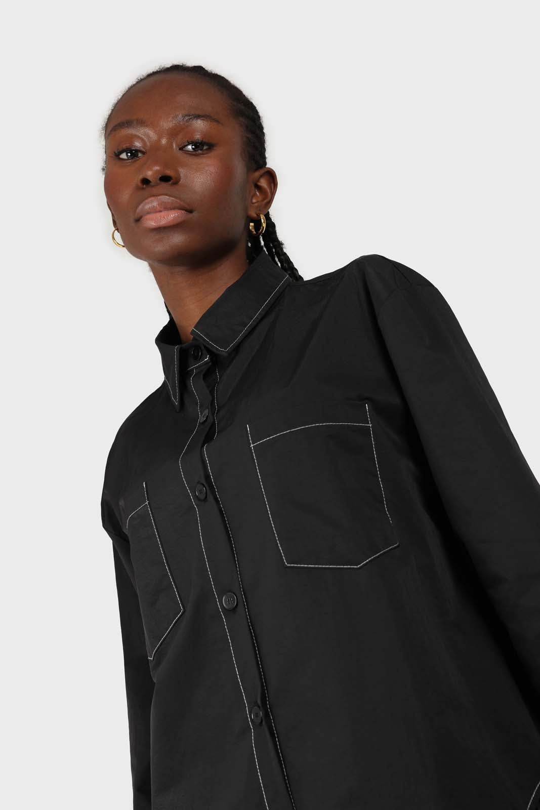 Black and white contrast stitch oversized shirt_6