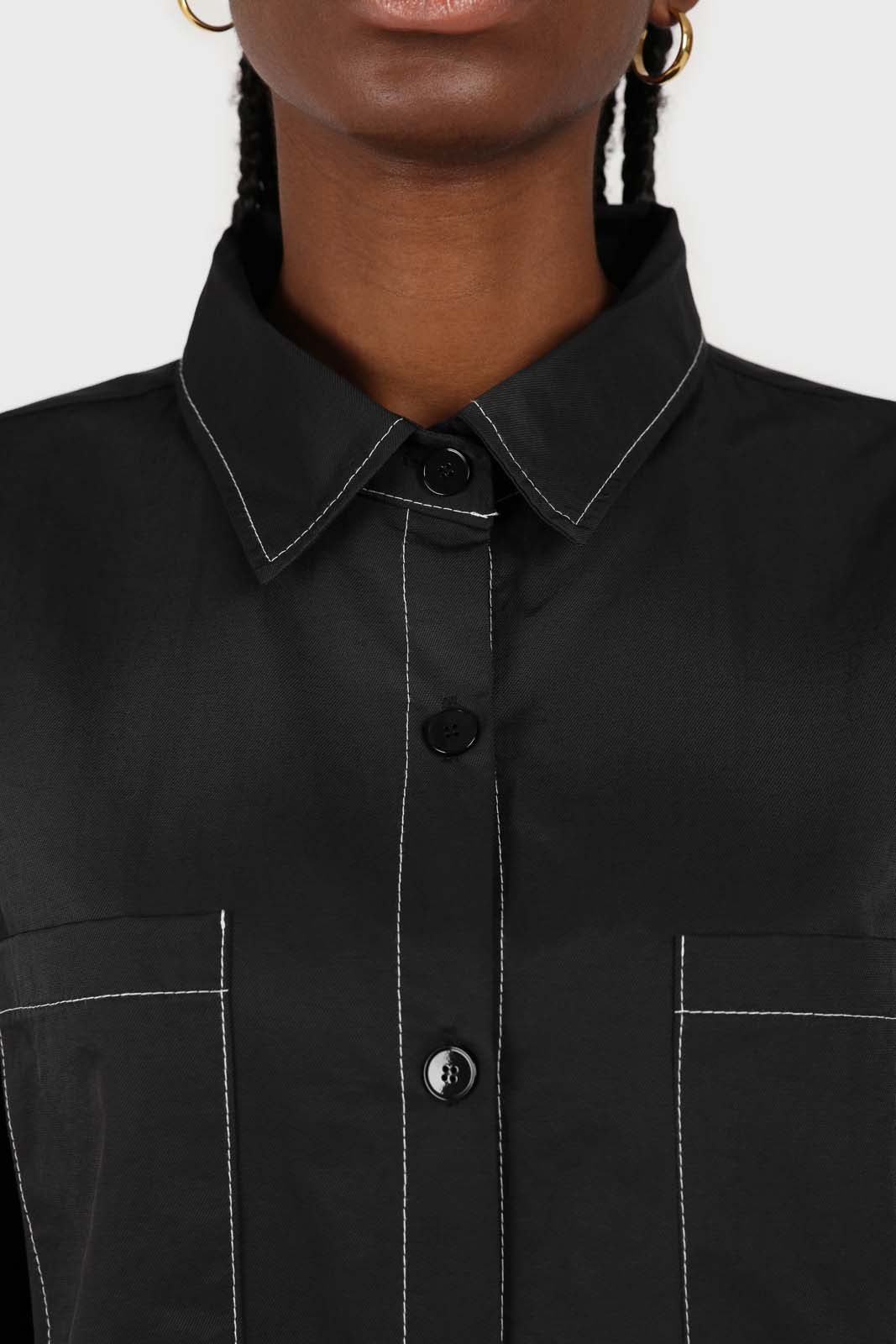 Black and white contrast stitch oversized shirt_3