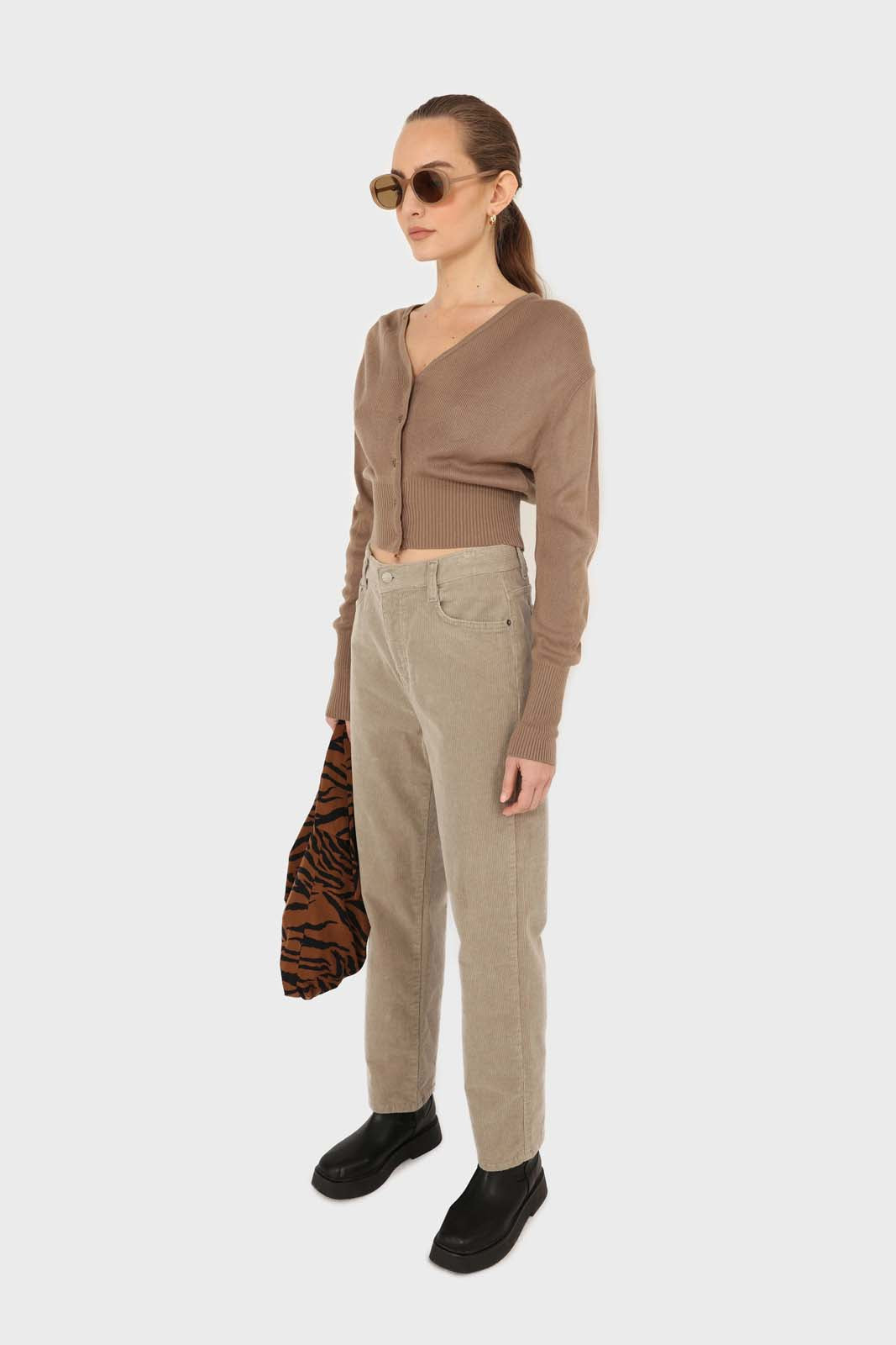 Cocoa brown V-neck cropped cardigan_2