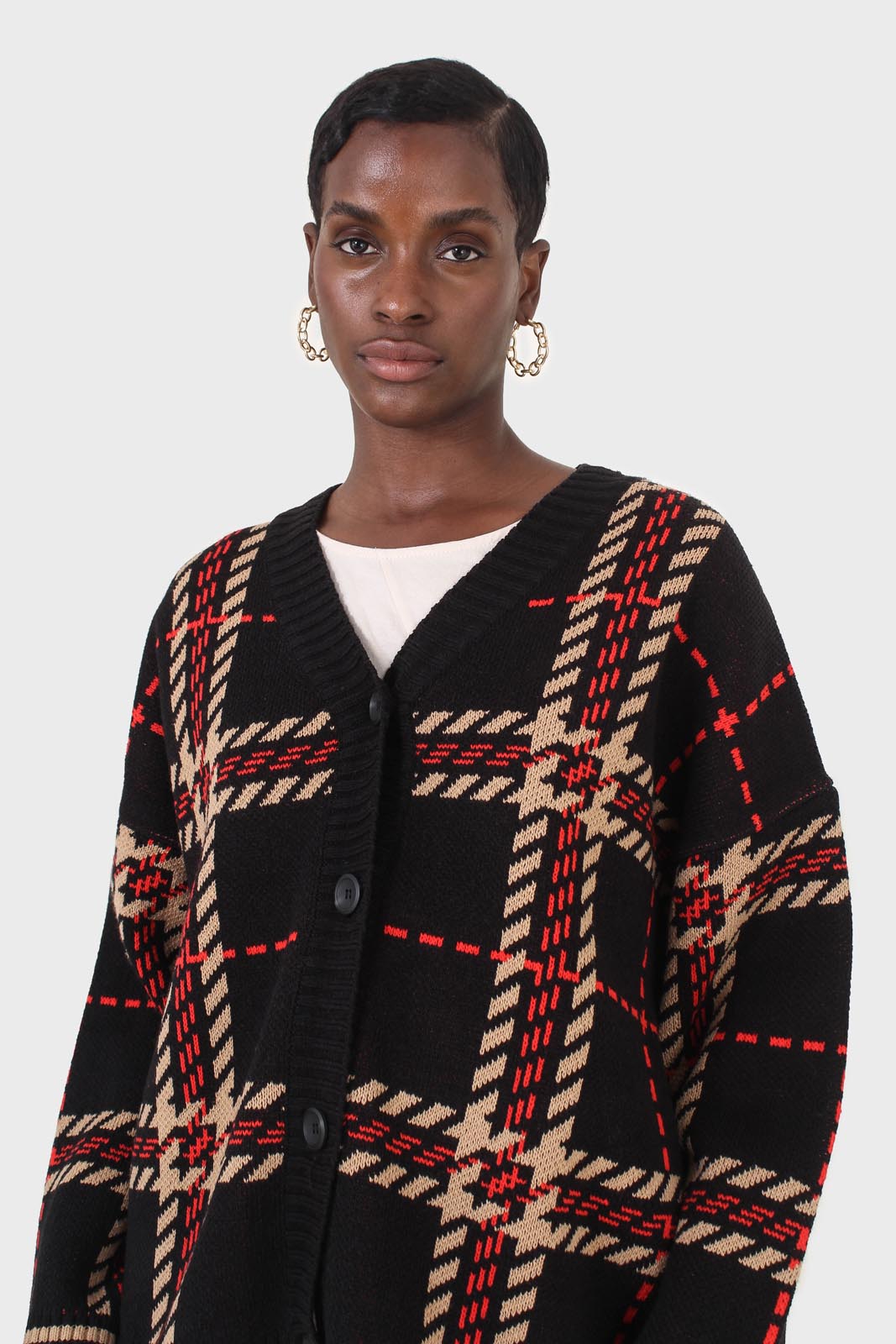Black and beige bold checked cardigan_1
