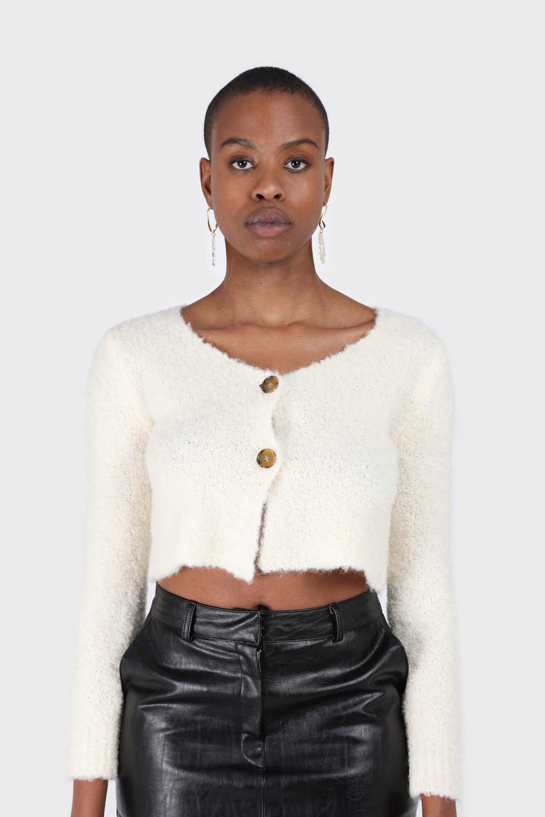 Ivory fuzzy double button cardigan_1