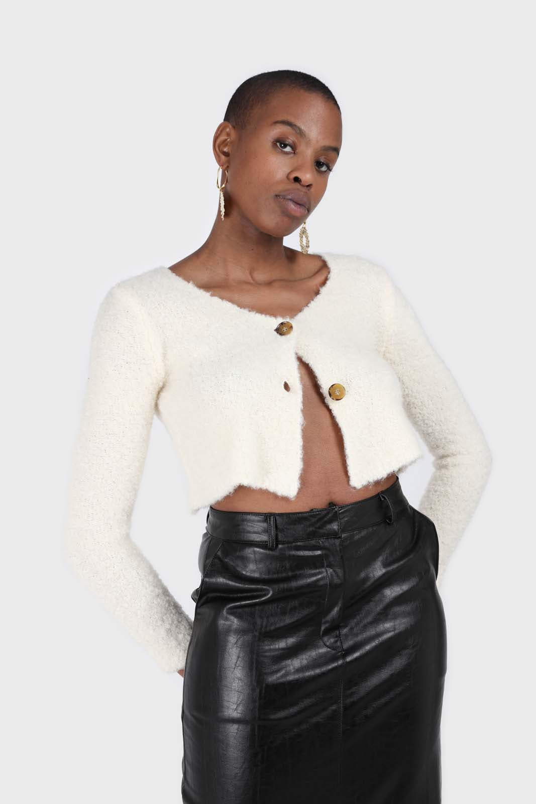 Ivory fuzzy double button cardigan_5