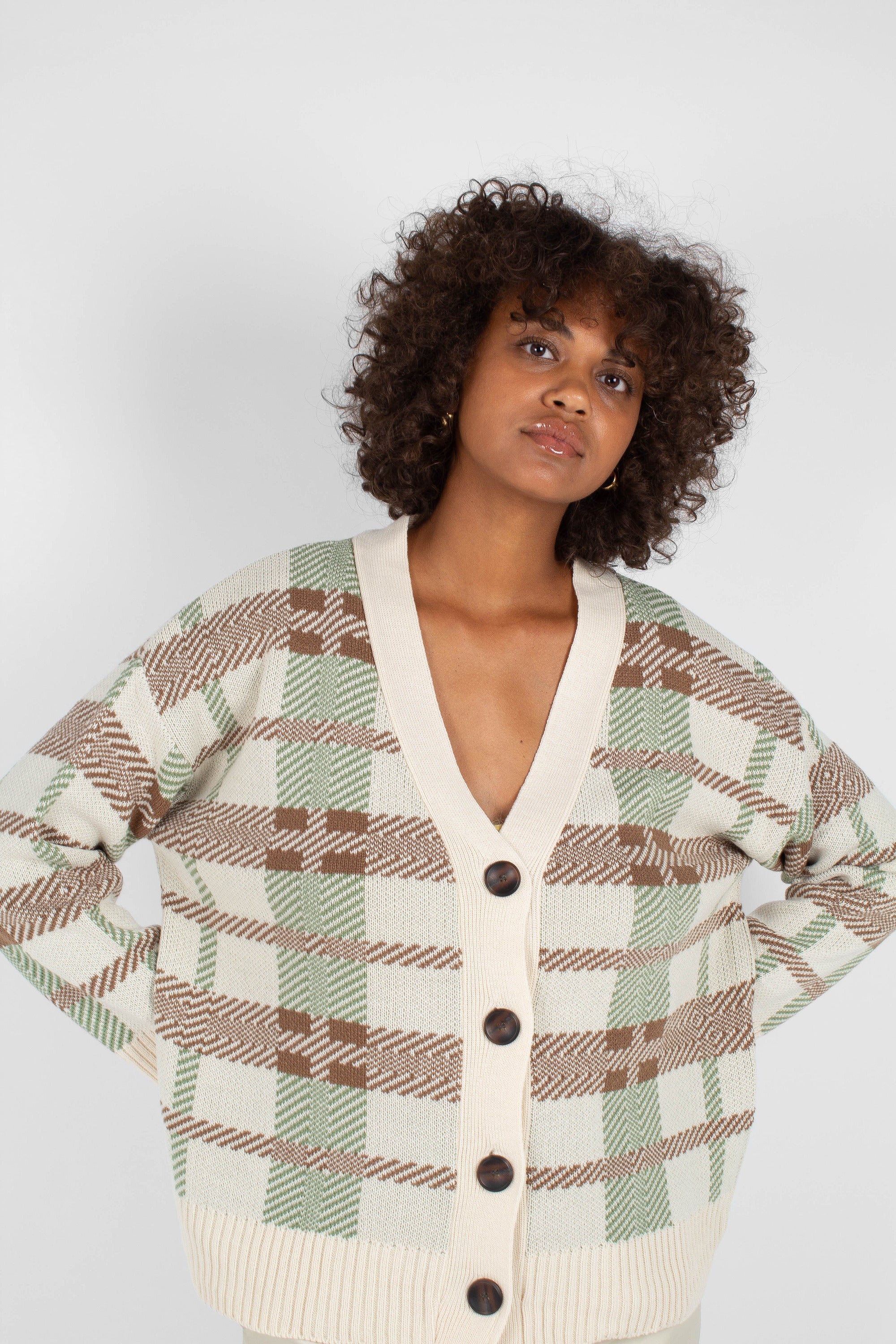Beige and mint checked cardigan_9