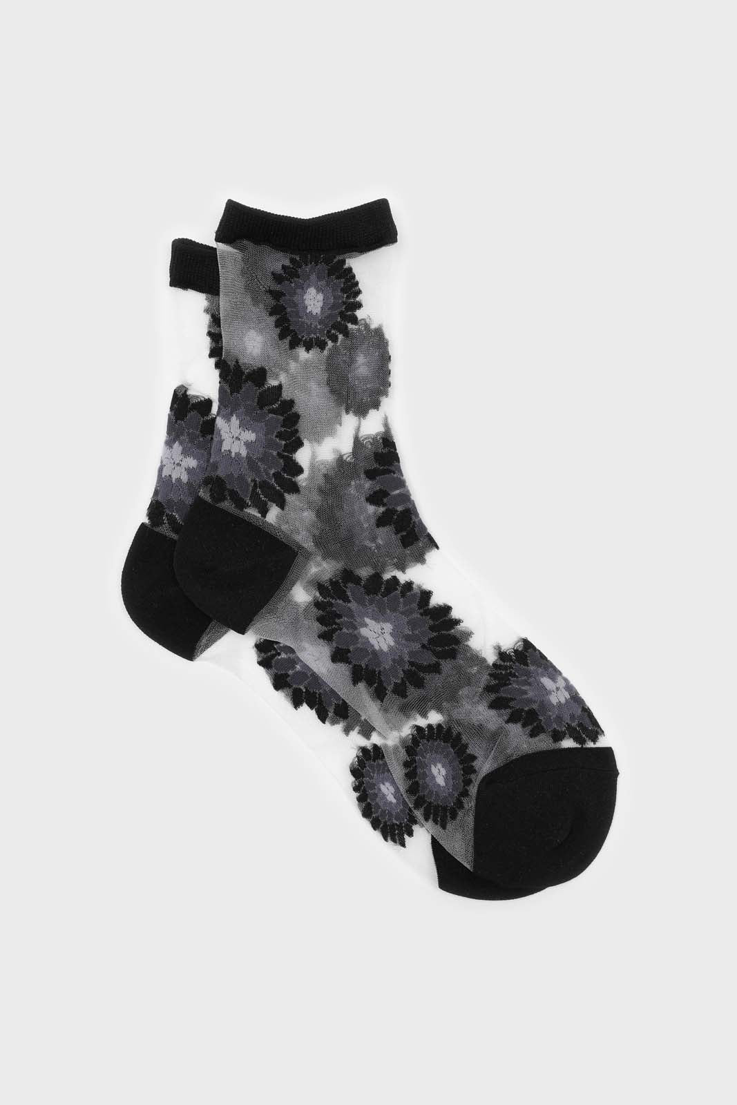 Black large daisy sheer socks_1