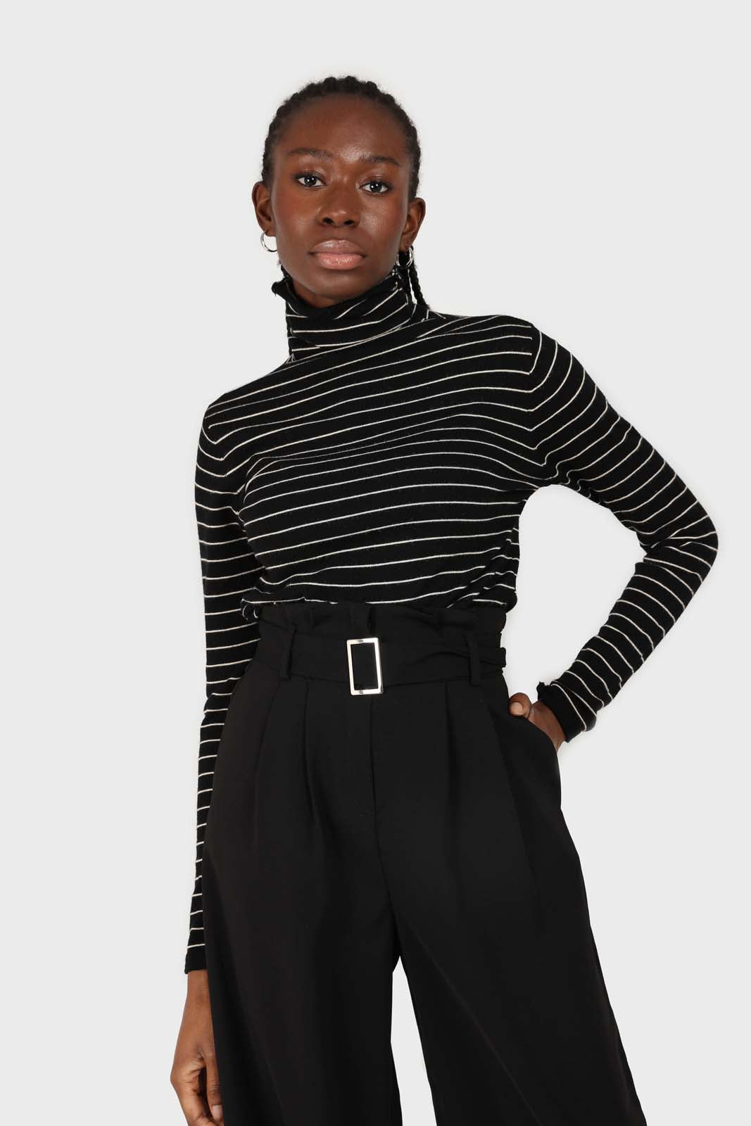 Black high waisted belted trousers_3