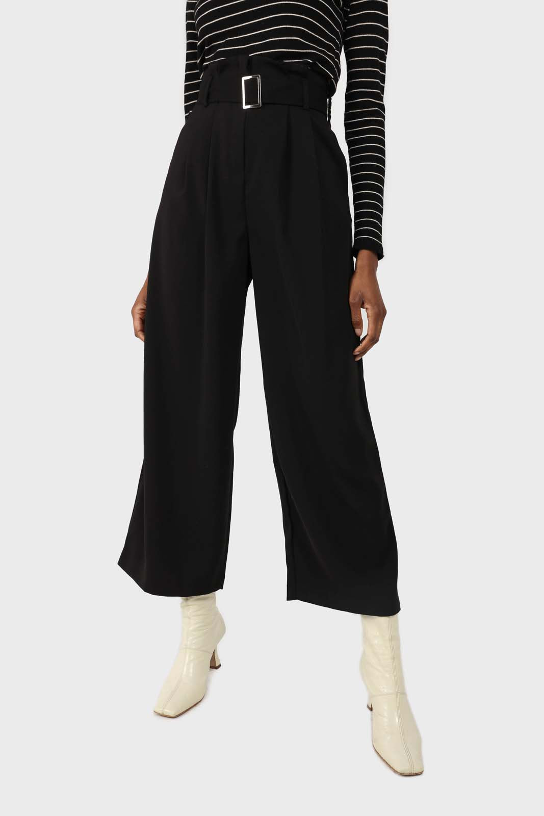 Black high waisted belted trousers_1