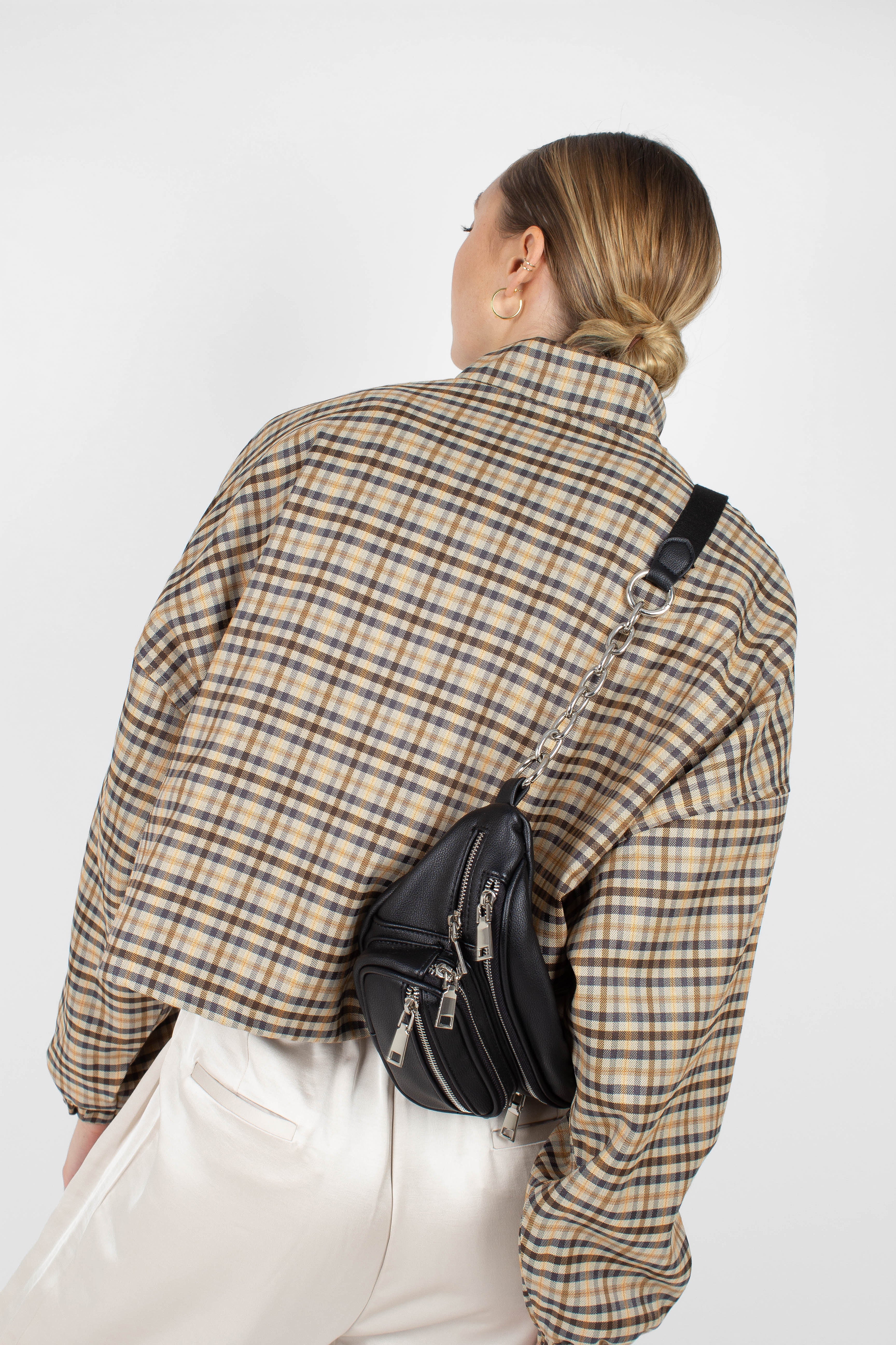 Beige checked zip up blouson jacket_2