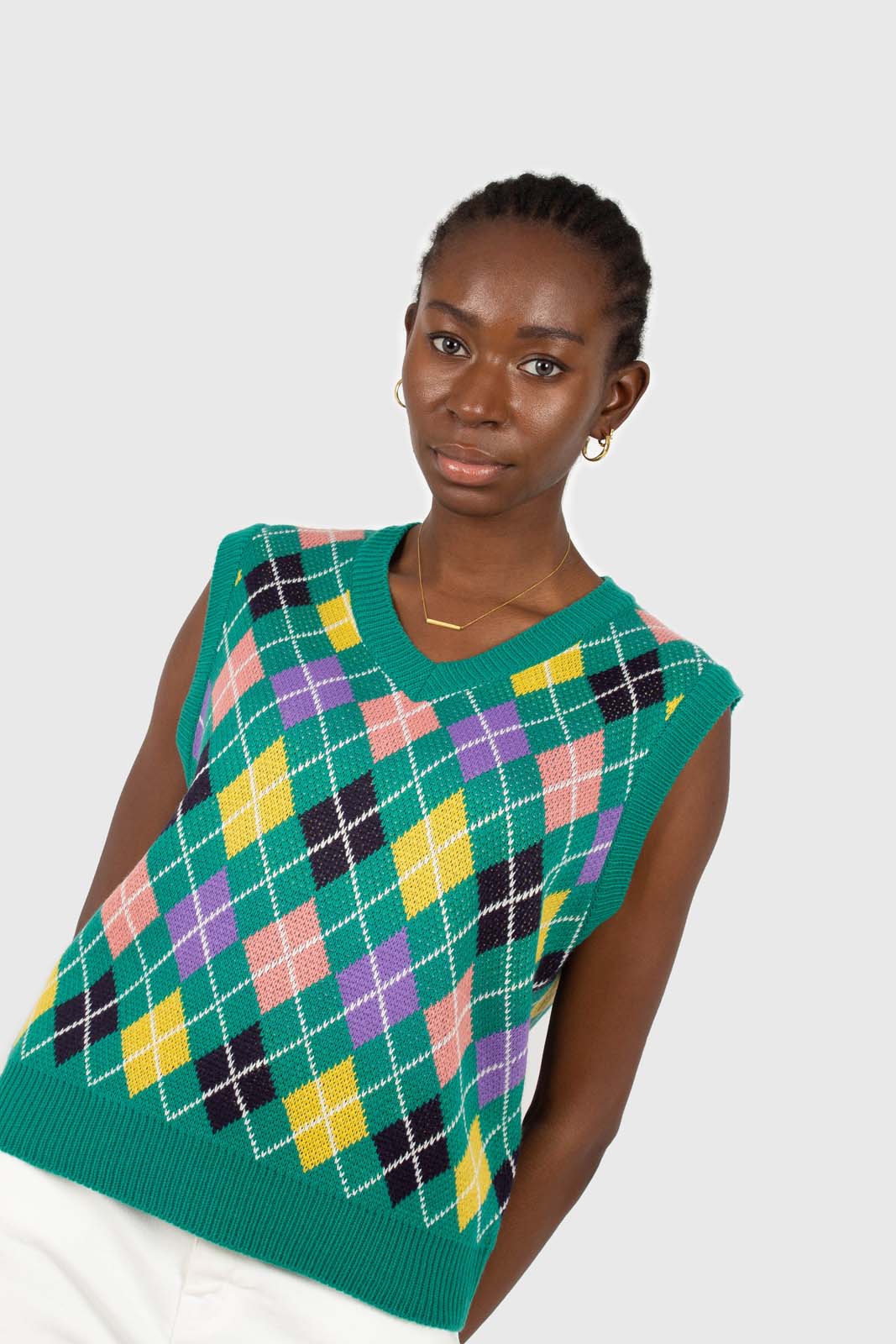 Green multi colored argyle sweater vest_3