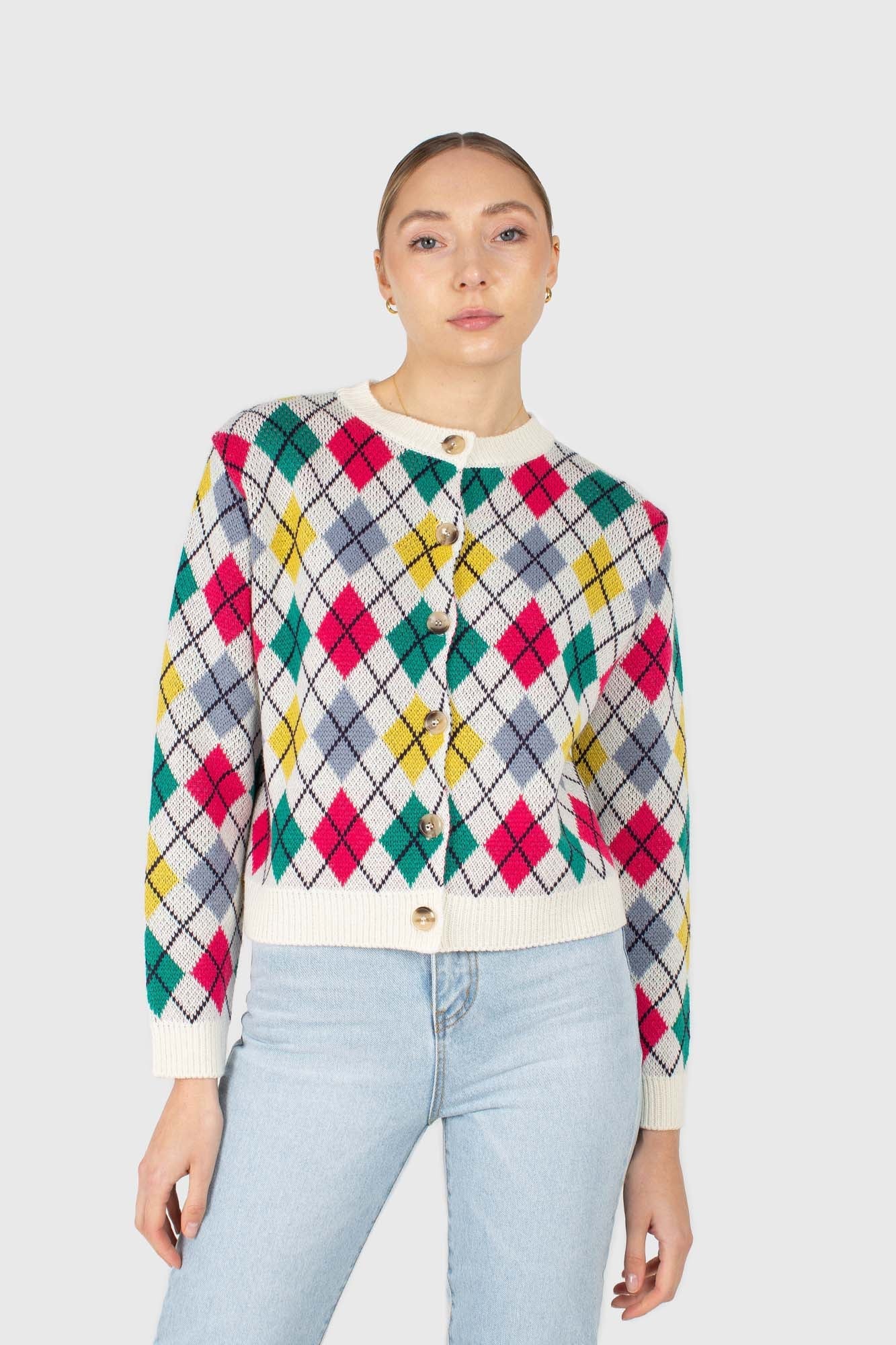Ivory multi colored argyle cardigan_2