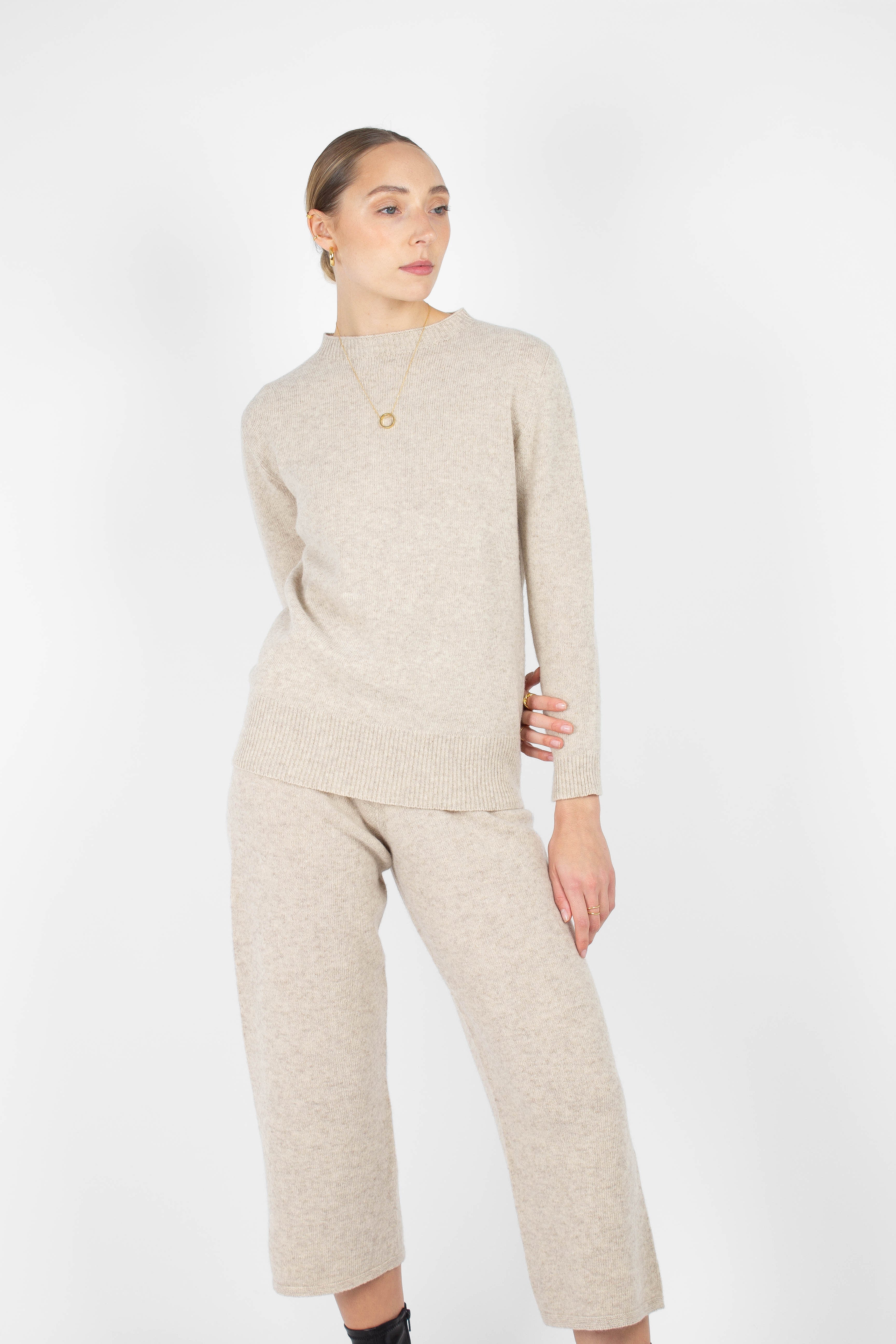 Ivory cashmere wool blend knit trousers_2