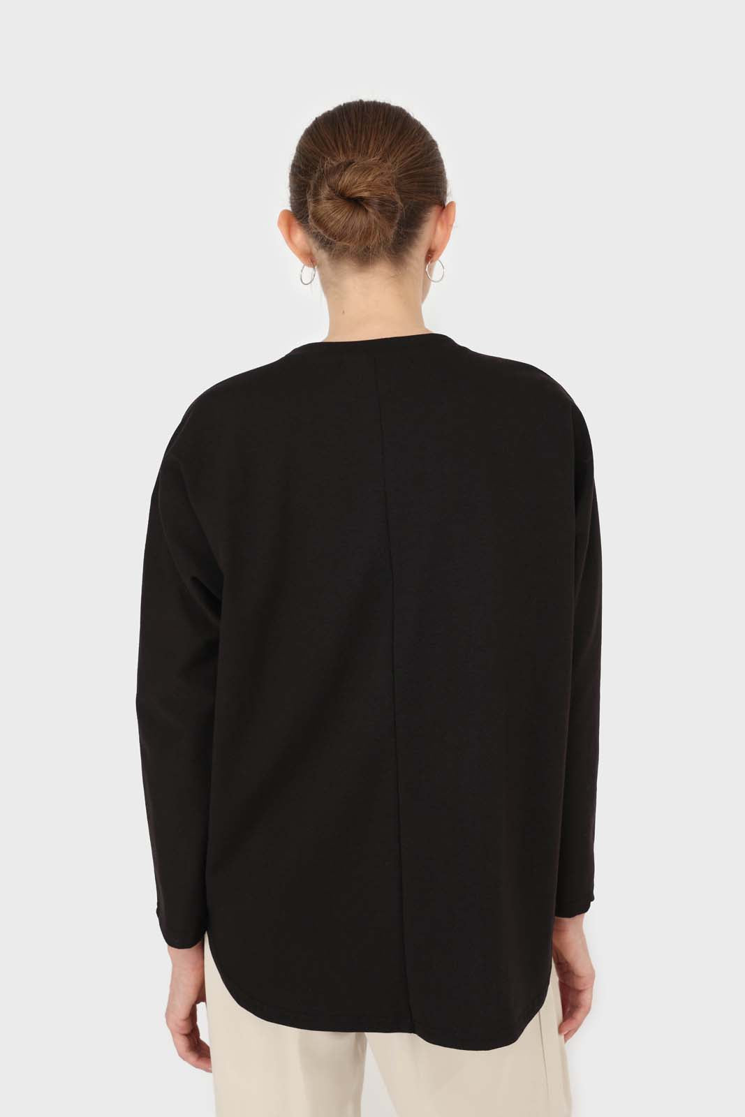 Black vegan leather contrast hem top_7