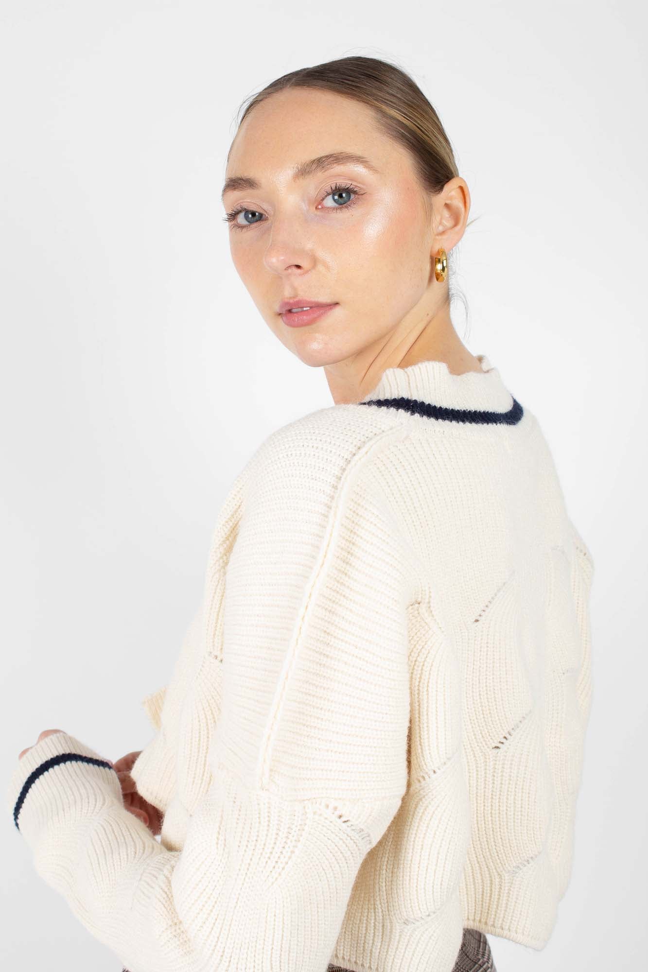 Ivory and black deep V cross front knit top_3