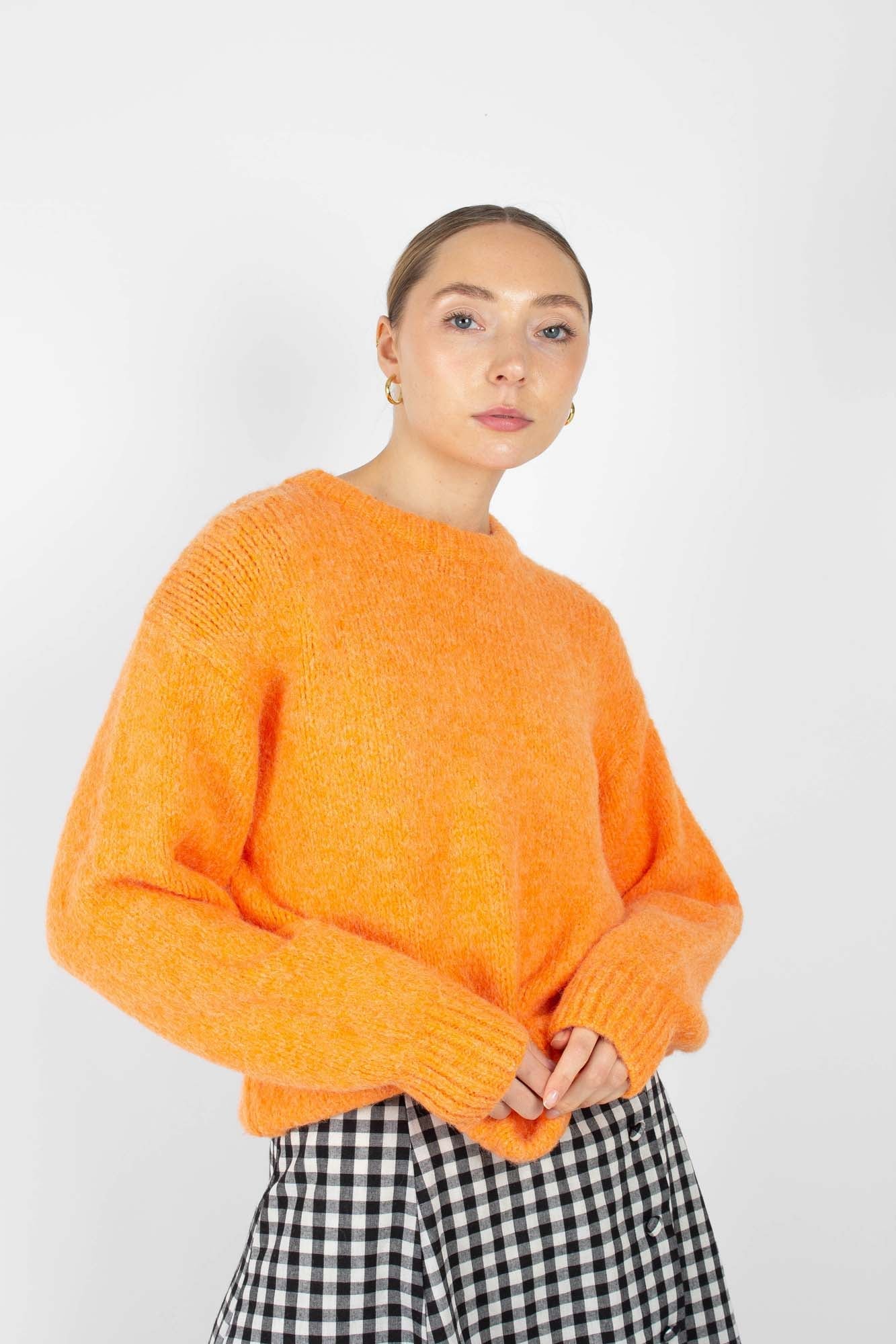 Bright orange crew neck loose fit jumper_1