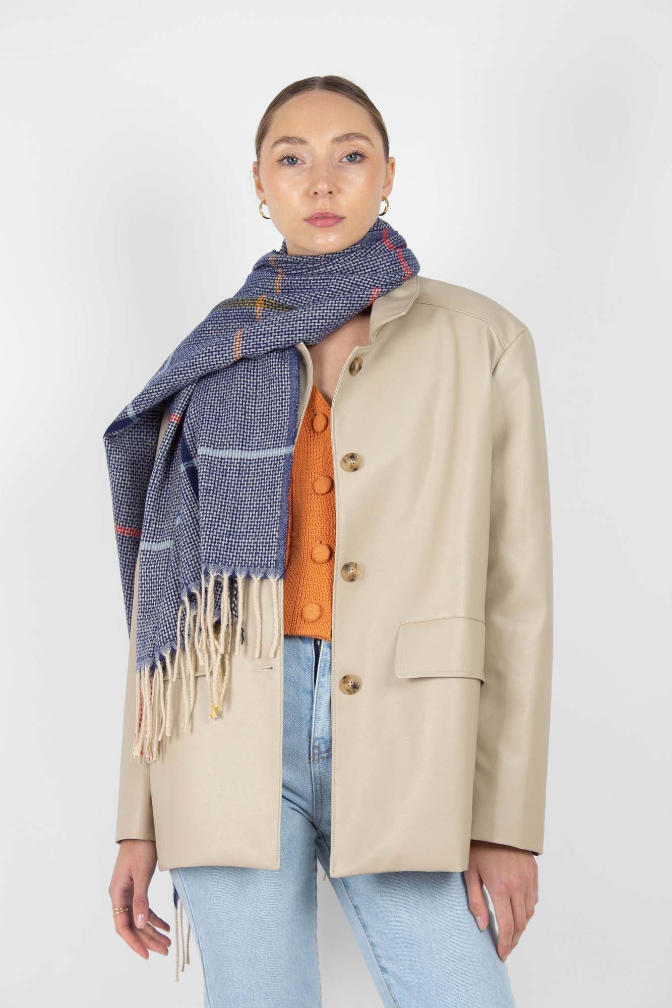 Light beige vegan leather belted jacket_6