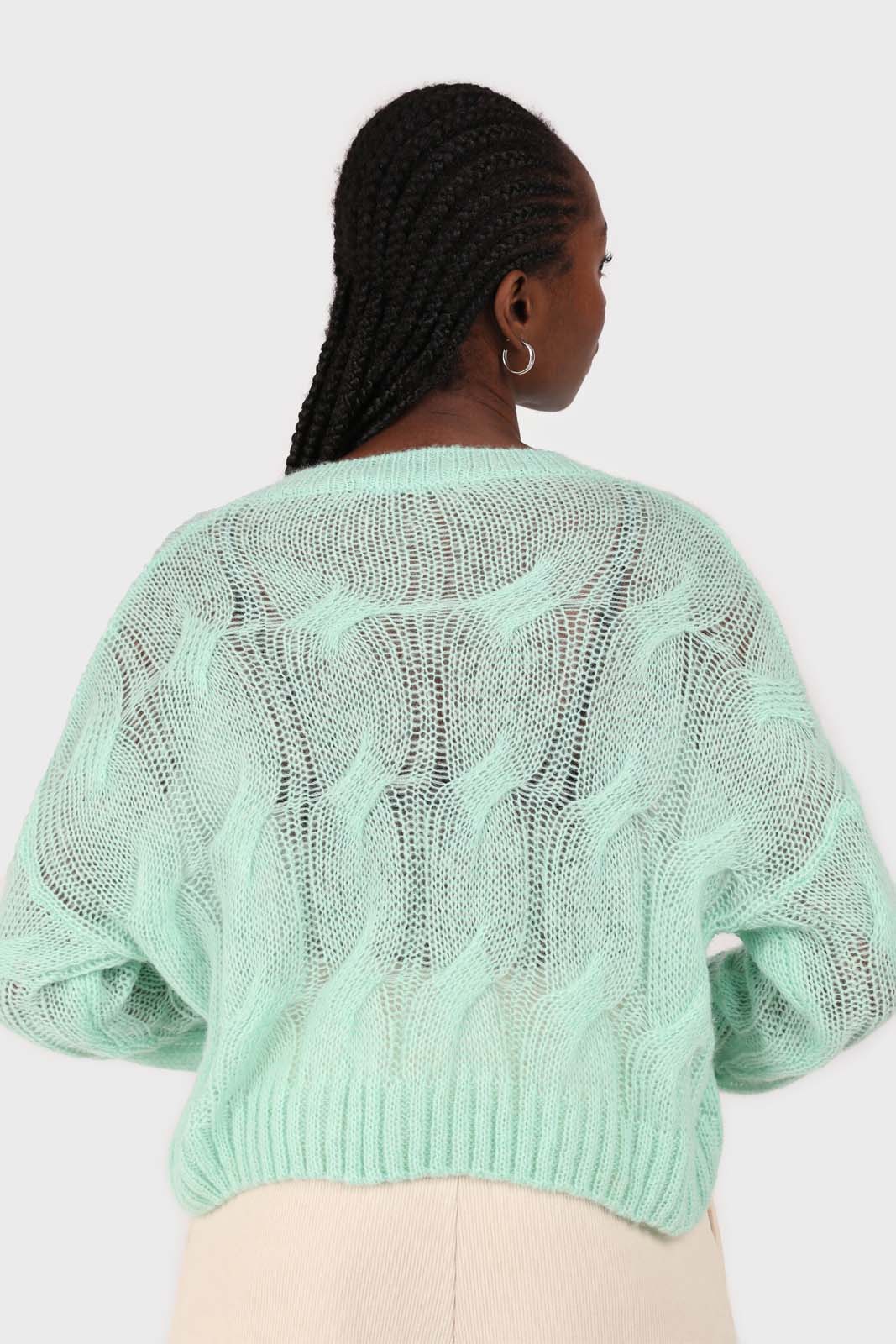 Mint loose cable knit crew neck jumper_5