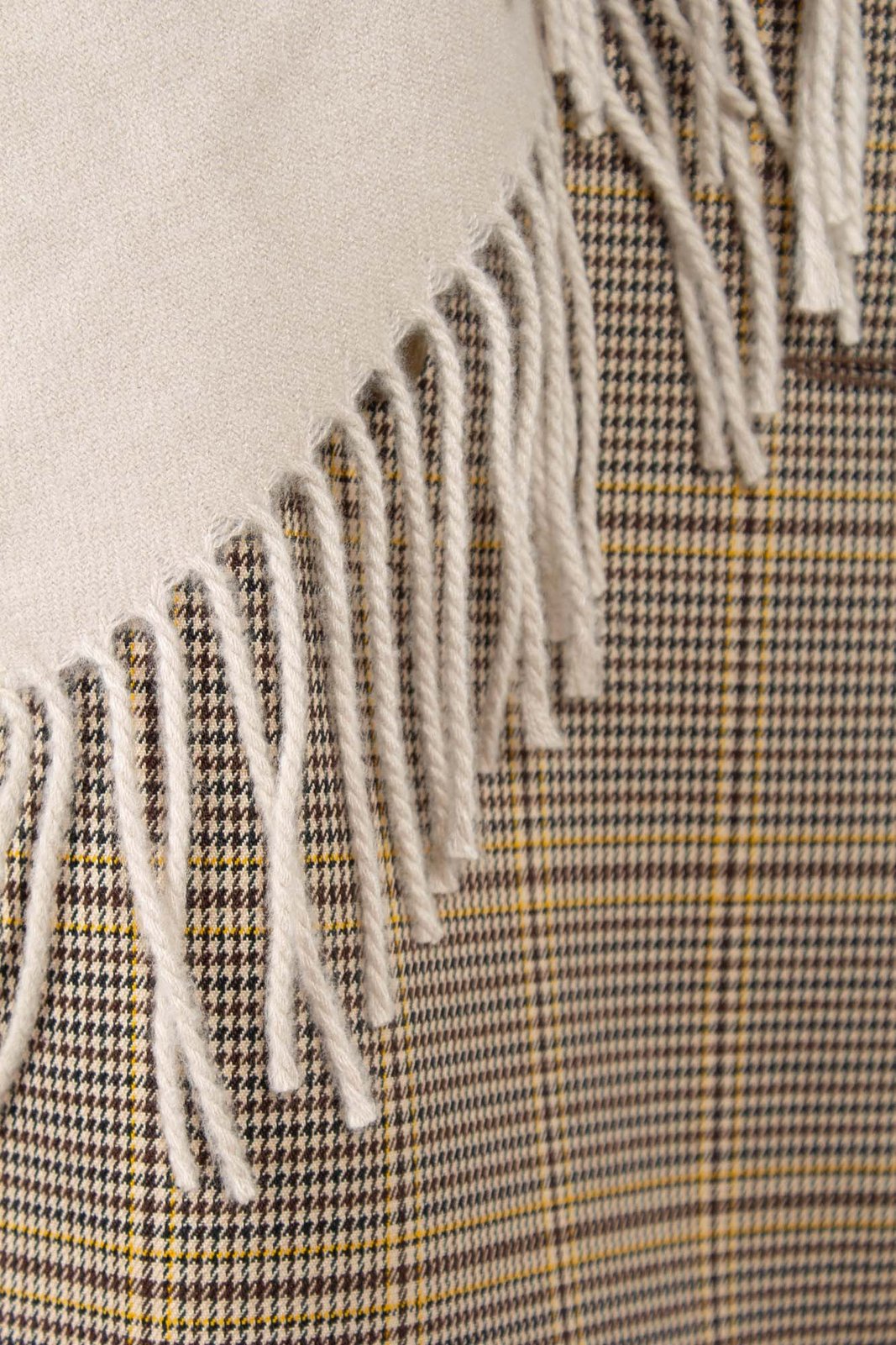 Beige and yellow houndstooth checked oversized blazer_4