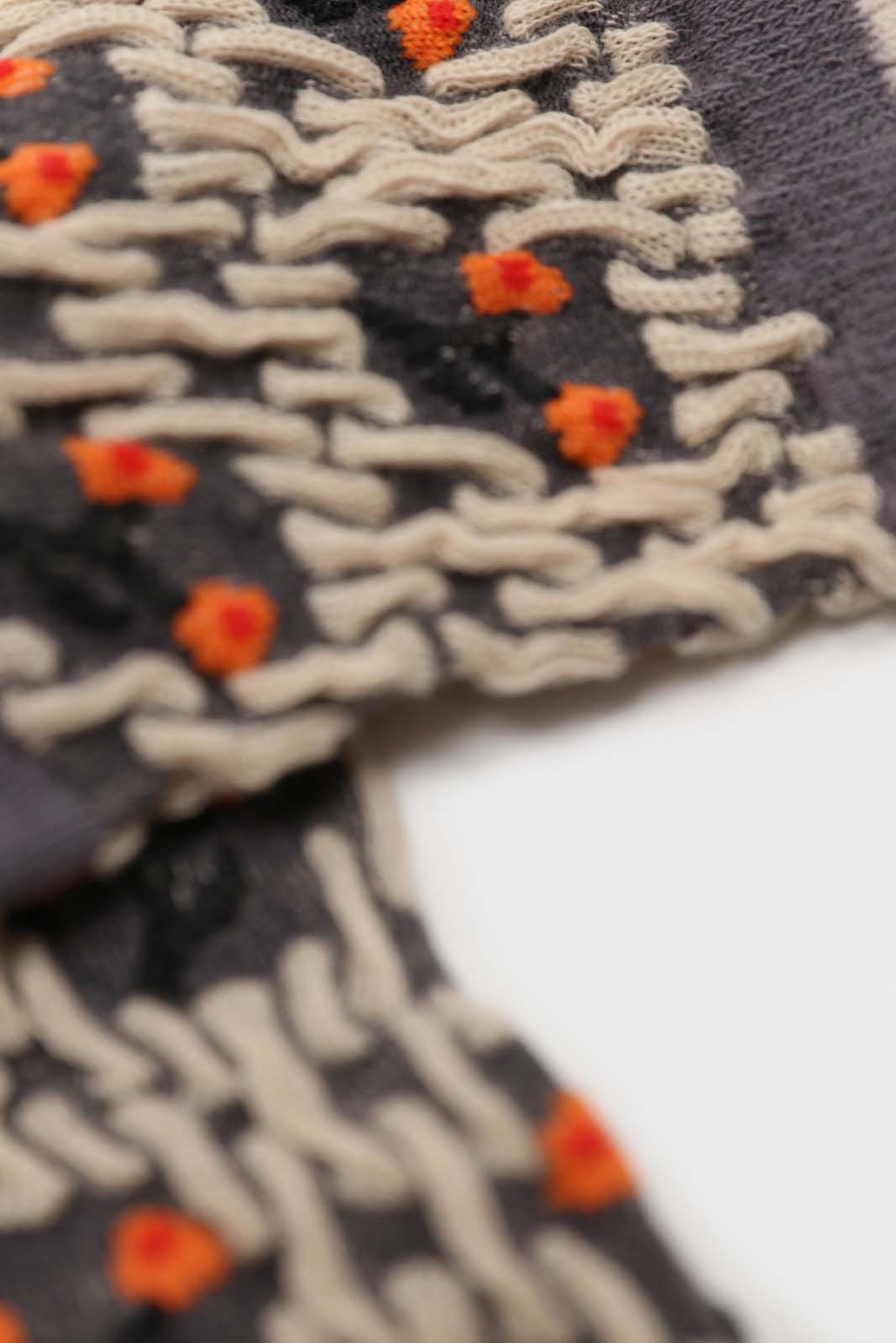 Grey and orange cherry textured socks_2