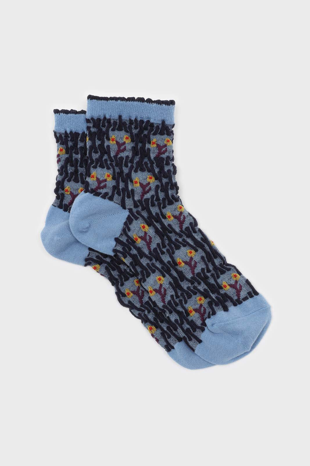 Blue and yellow cherry textured socks_1