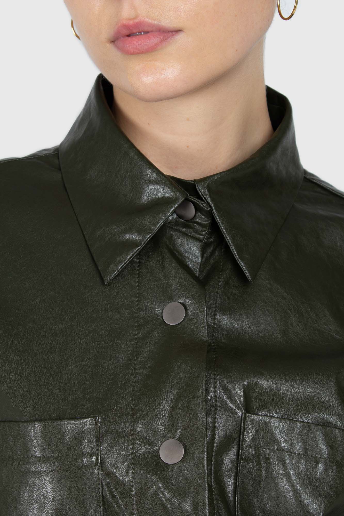 Khaki high shine glossy belted shirt_5