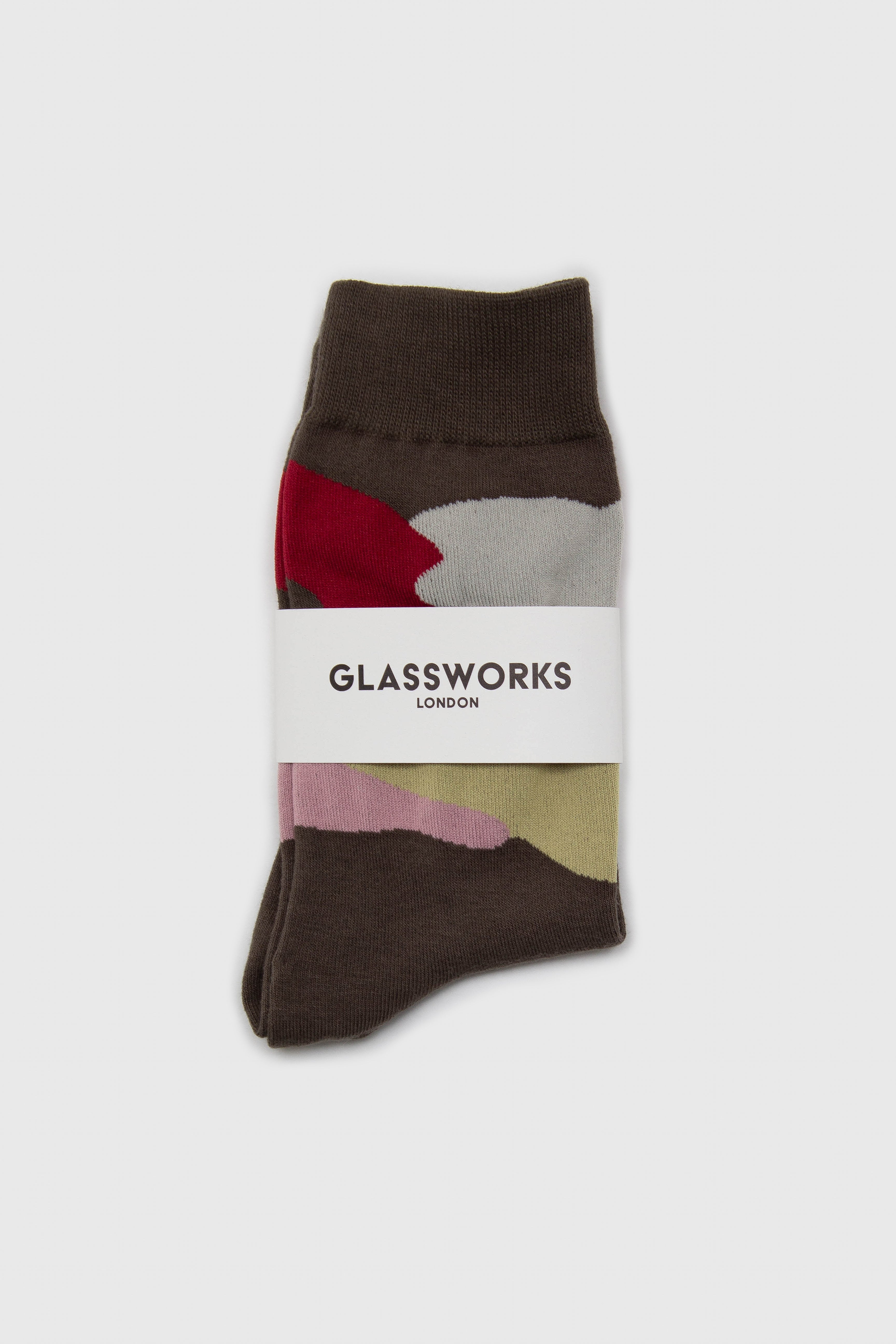 Khaki and red abstract print socks_3