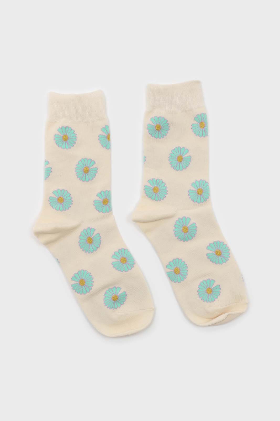 Ivory and mint daisy print socks_4