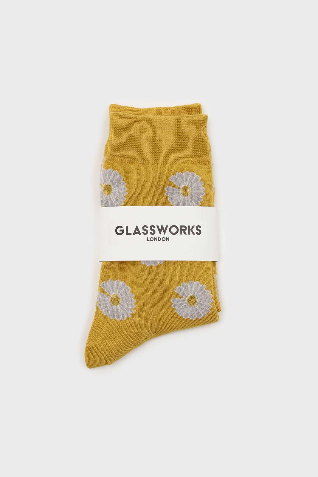 Mustard and grey daisy print socks_3