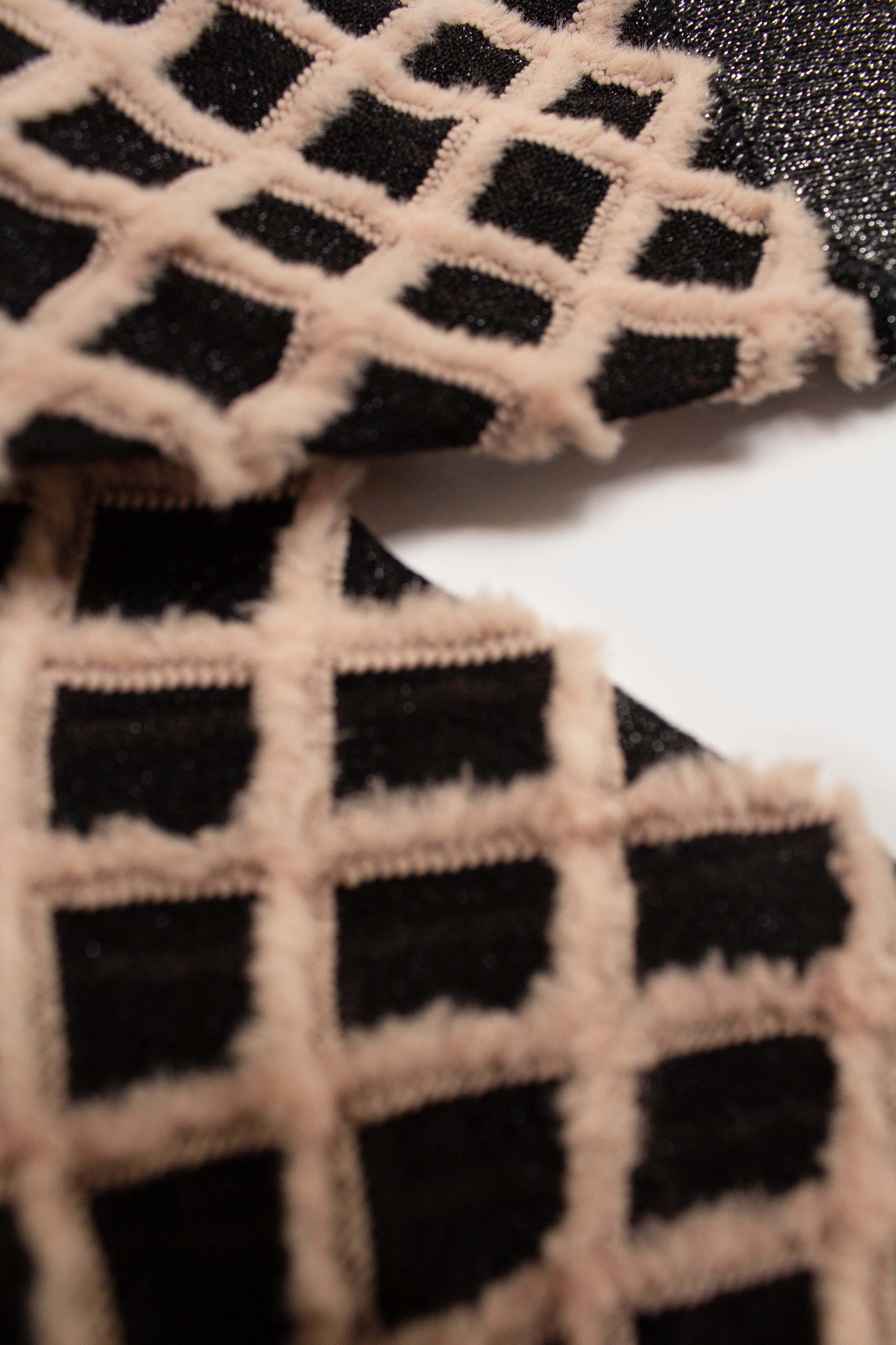 Beige fuzzy diamond metallic socks_2