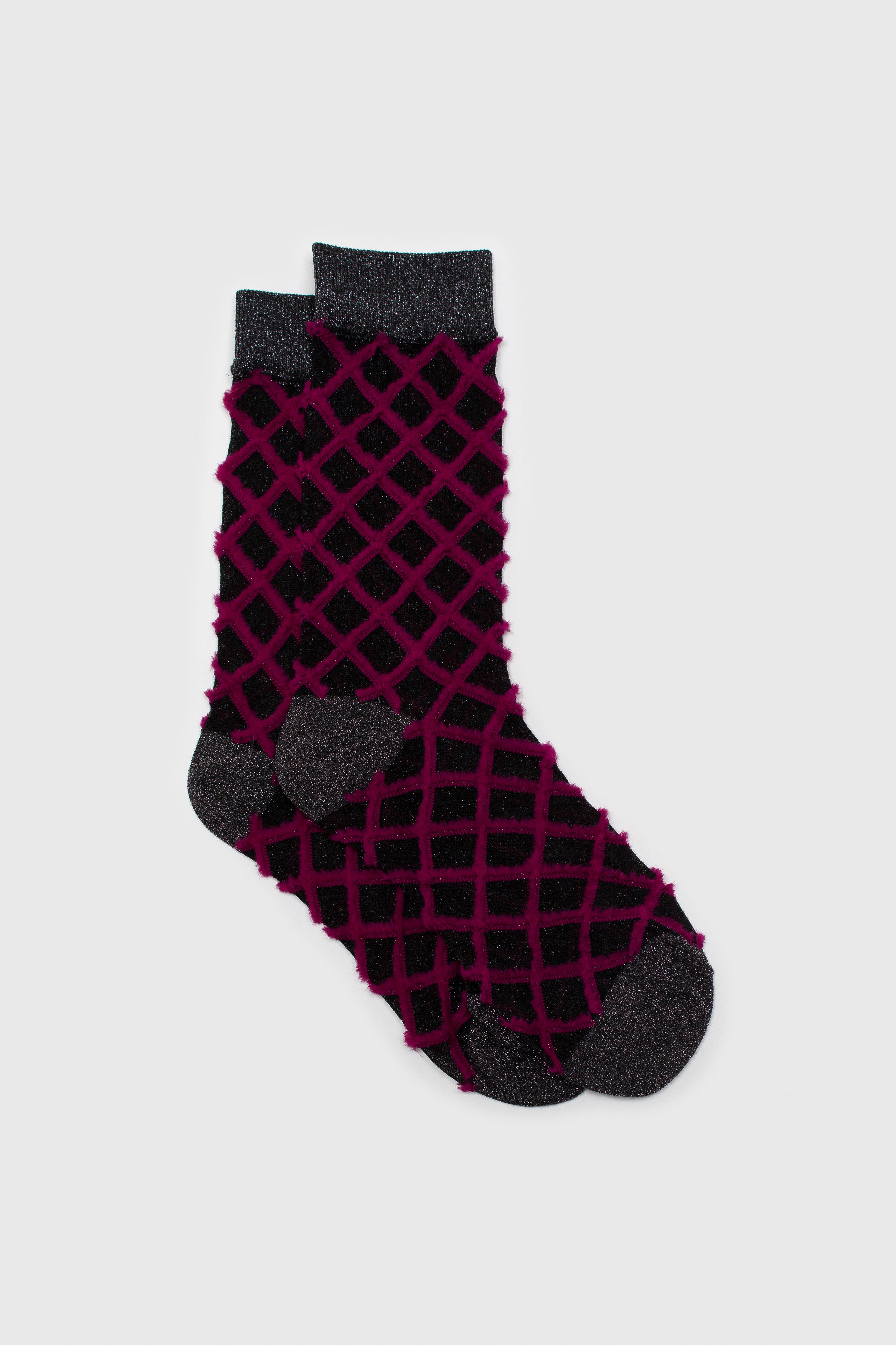 Purple fuzzy diamond metallic socks_1
