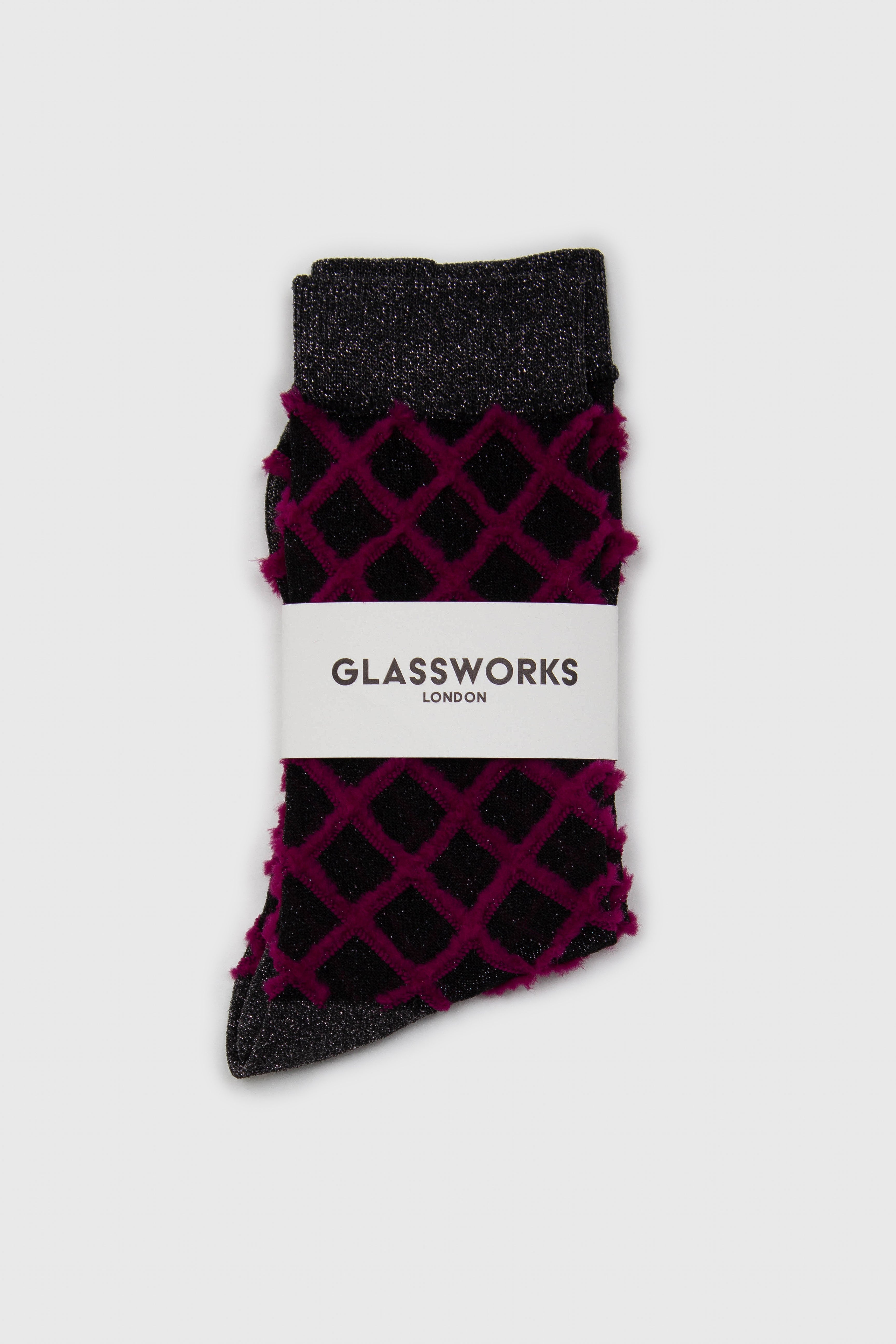 Purple fuzzy diamond metallic socks_3