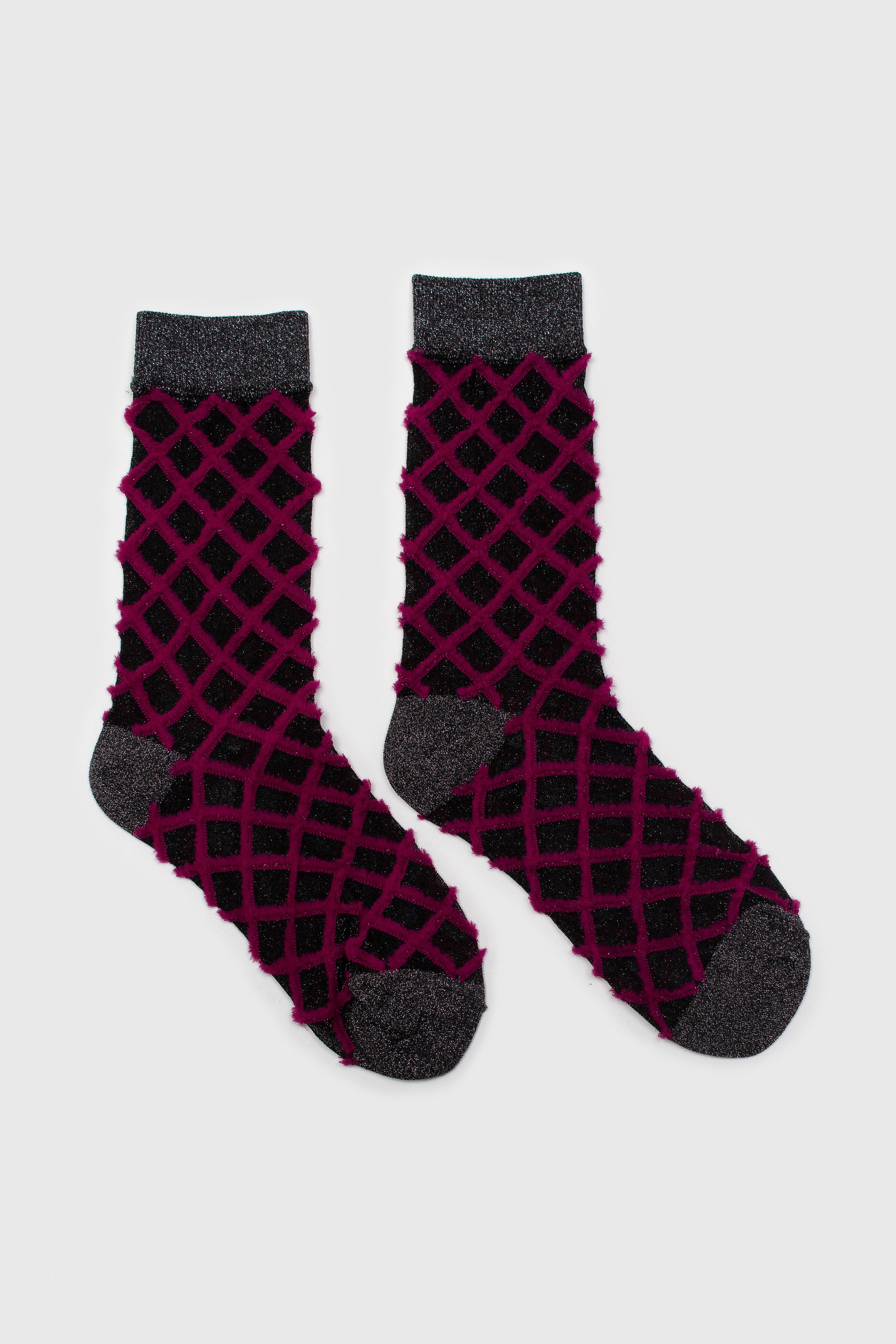 Purple fuzzy diamond metallic socks_4