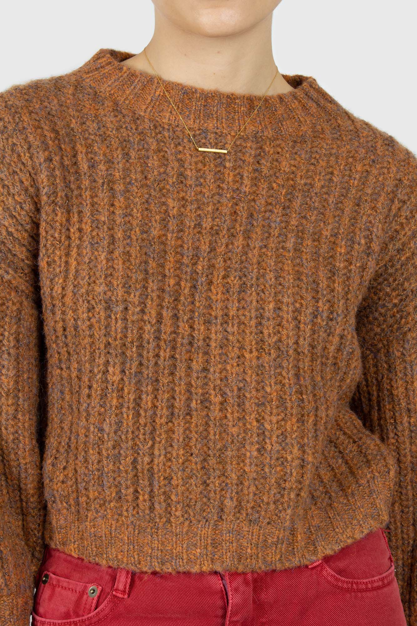 Brown flecked chunky knit cropped jumper_4