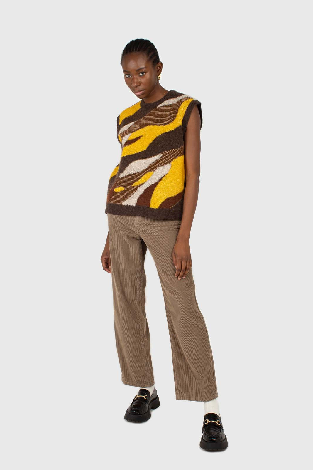 Beige corduroy loose fit trousers - 812_3