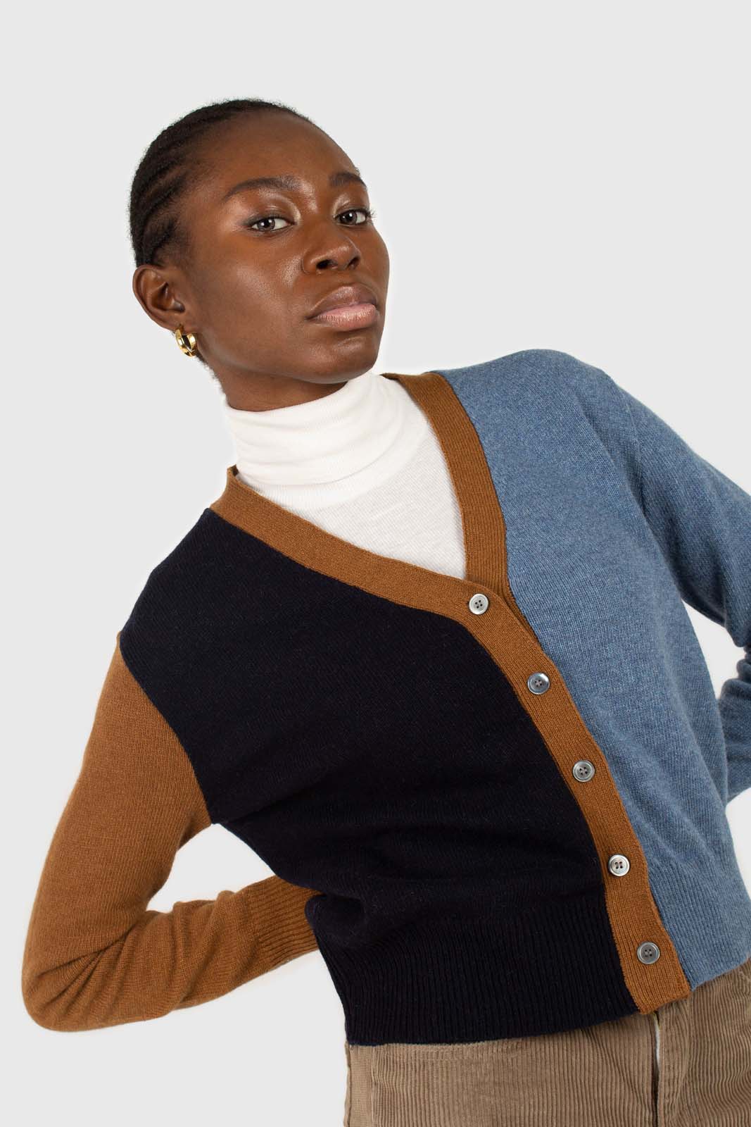 Blue and mustard colorblock wool blend cardigan_7