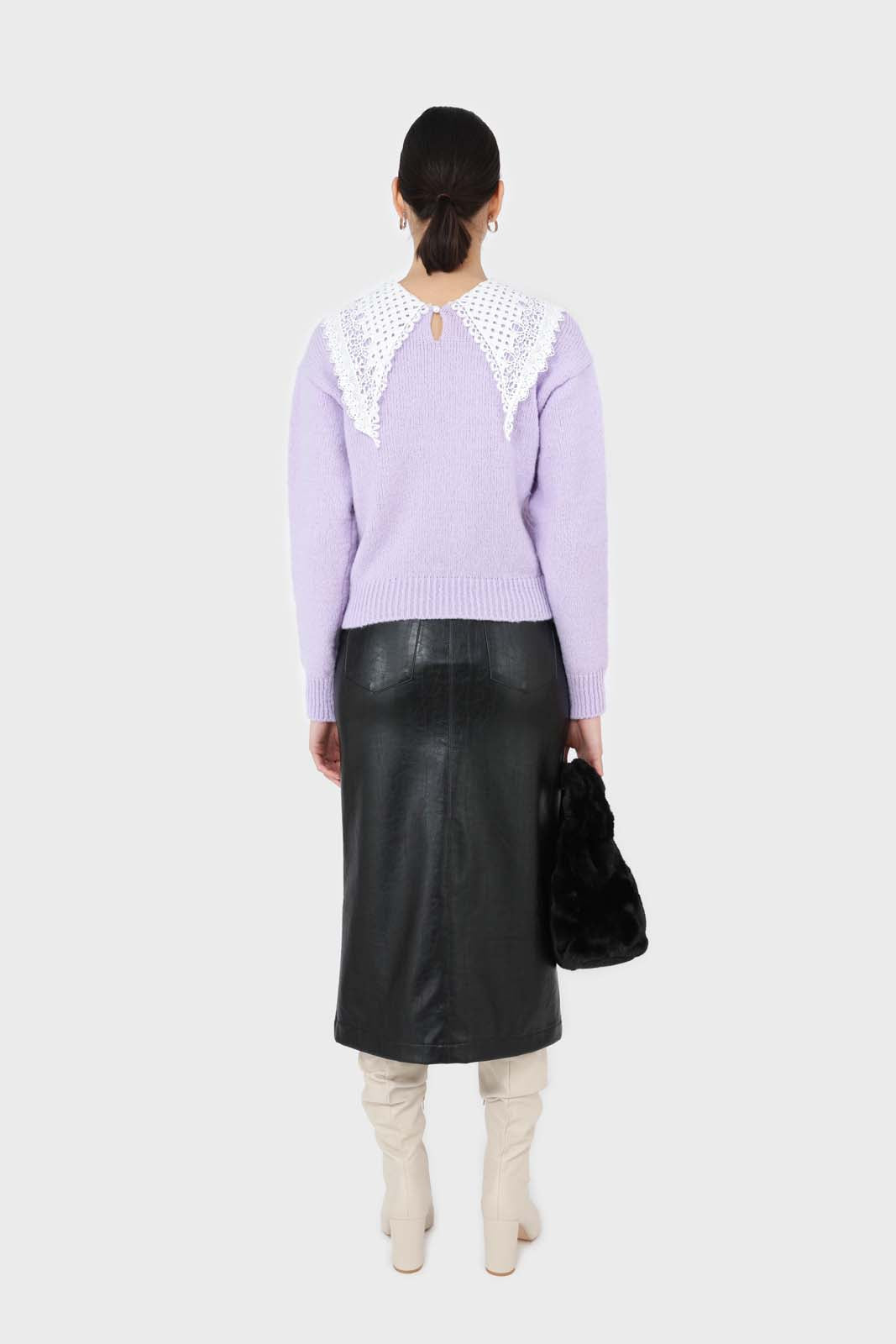 Black vegan leather midi skirt_3