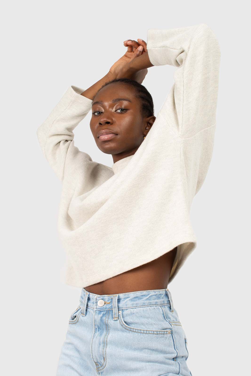 Oatmeal micro ribbed mock neck top_3