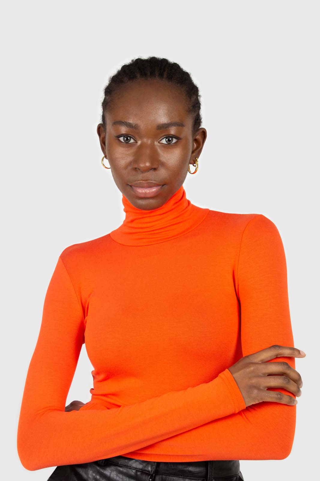 Bright orange soft jersey turtleneck top_2