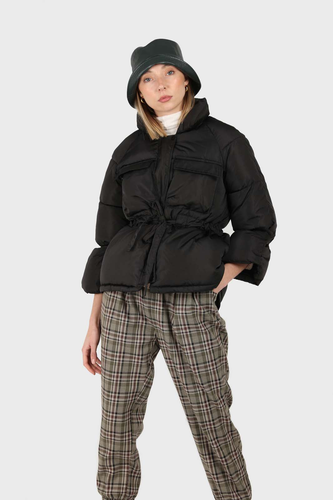 Khaki bold checked slim ankle trousers_4