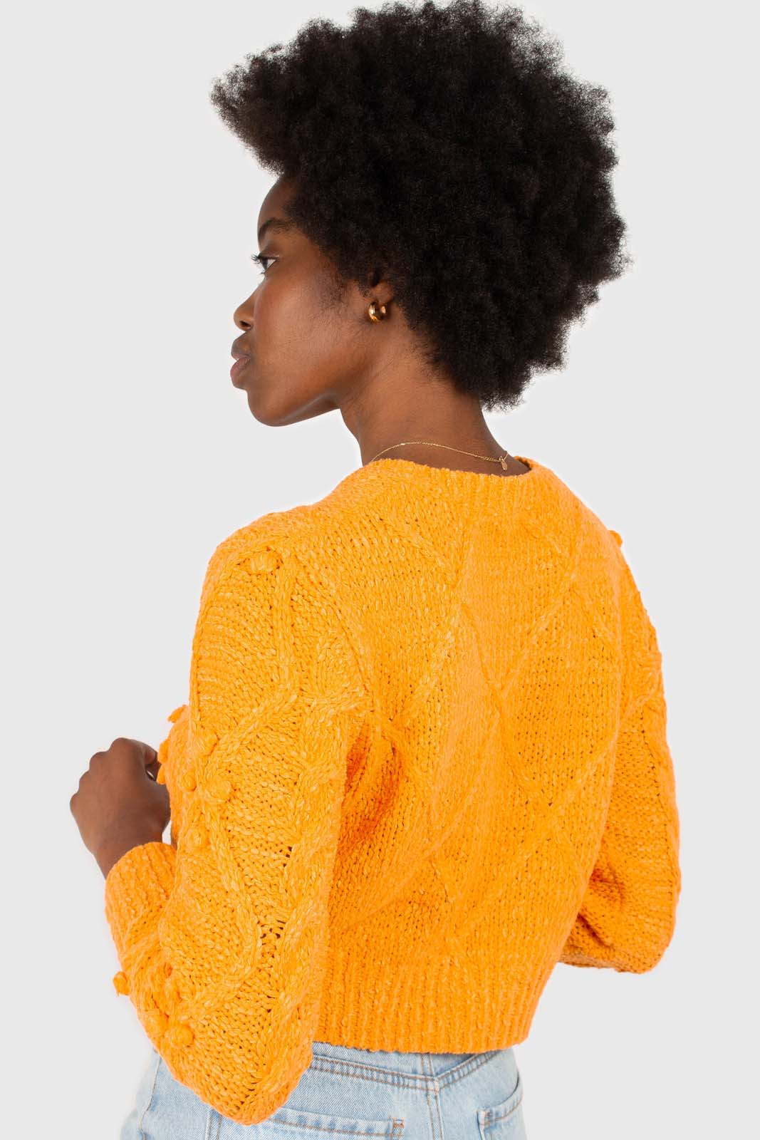 Bright orange bobble knit cardigan_3