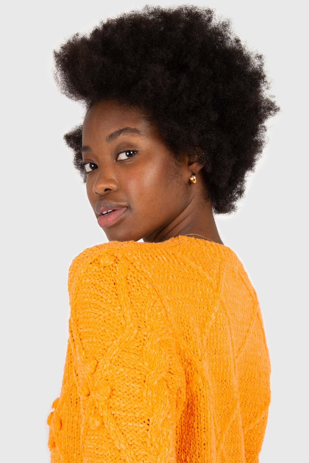 Bright orange bobble knit cardigan_4