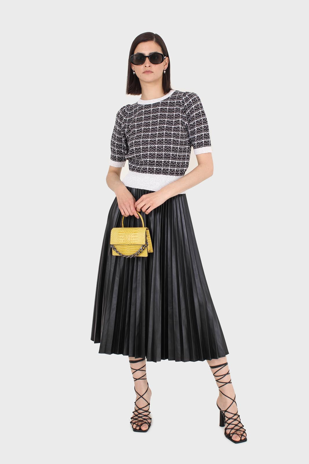 Black vegan leather pleated midi skirt_1