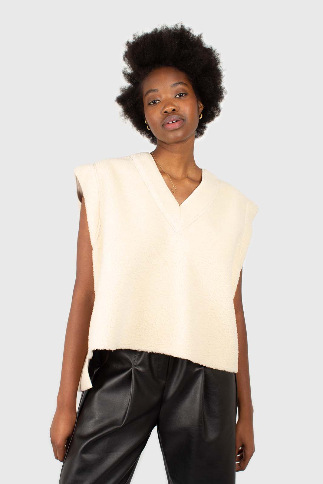 Ivory teddy oversized gilet_1