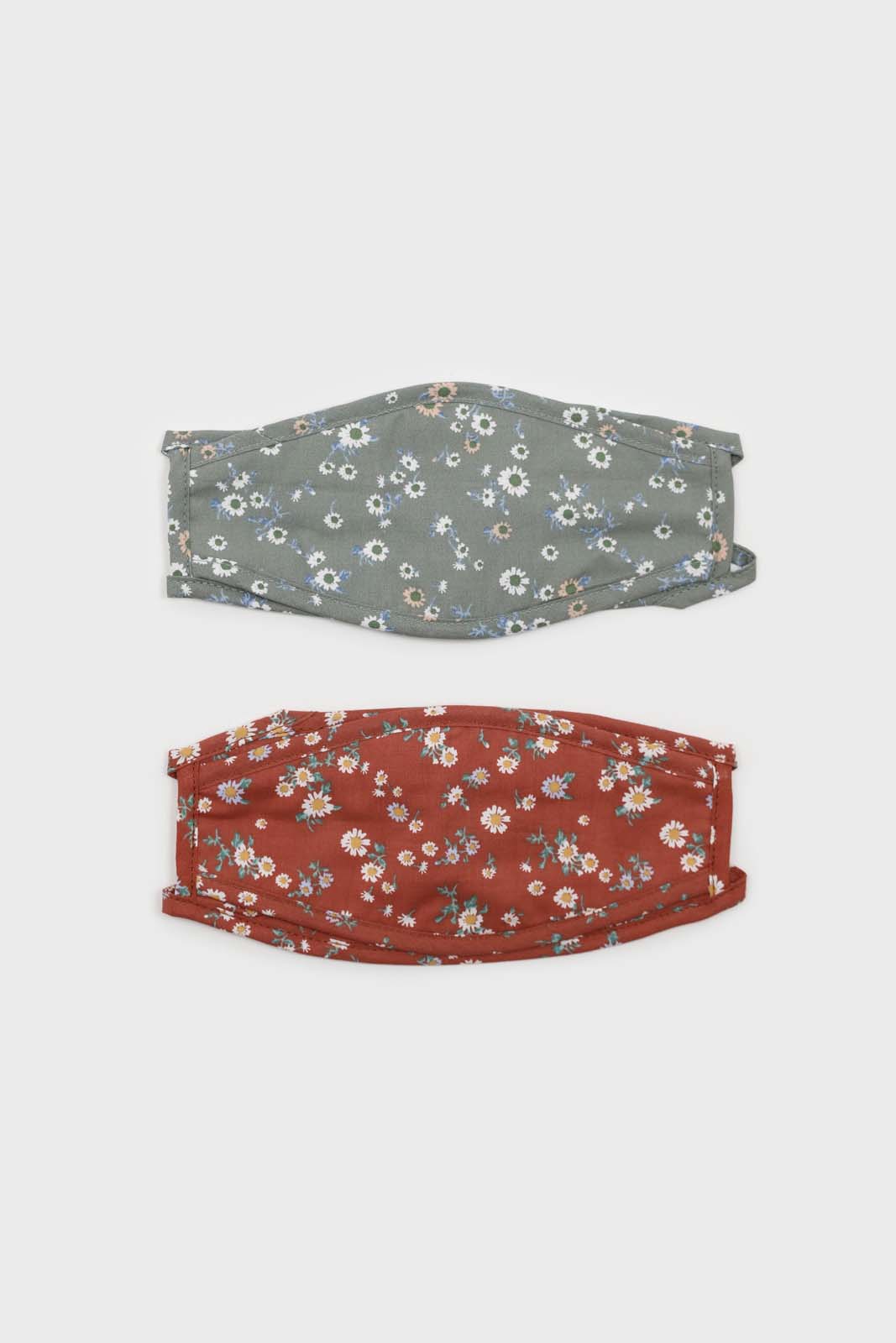 Brown and white wild daisy print face mask_3