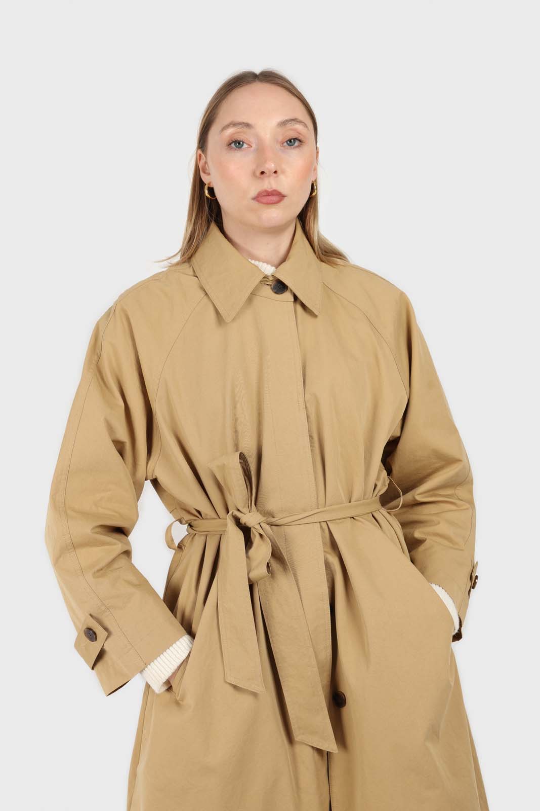 Dark beige single breasted hidden button trench coat_2