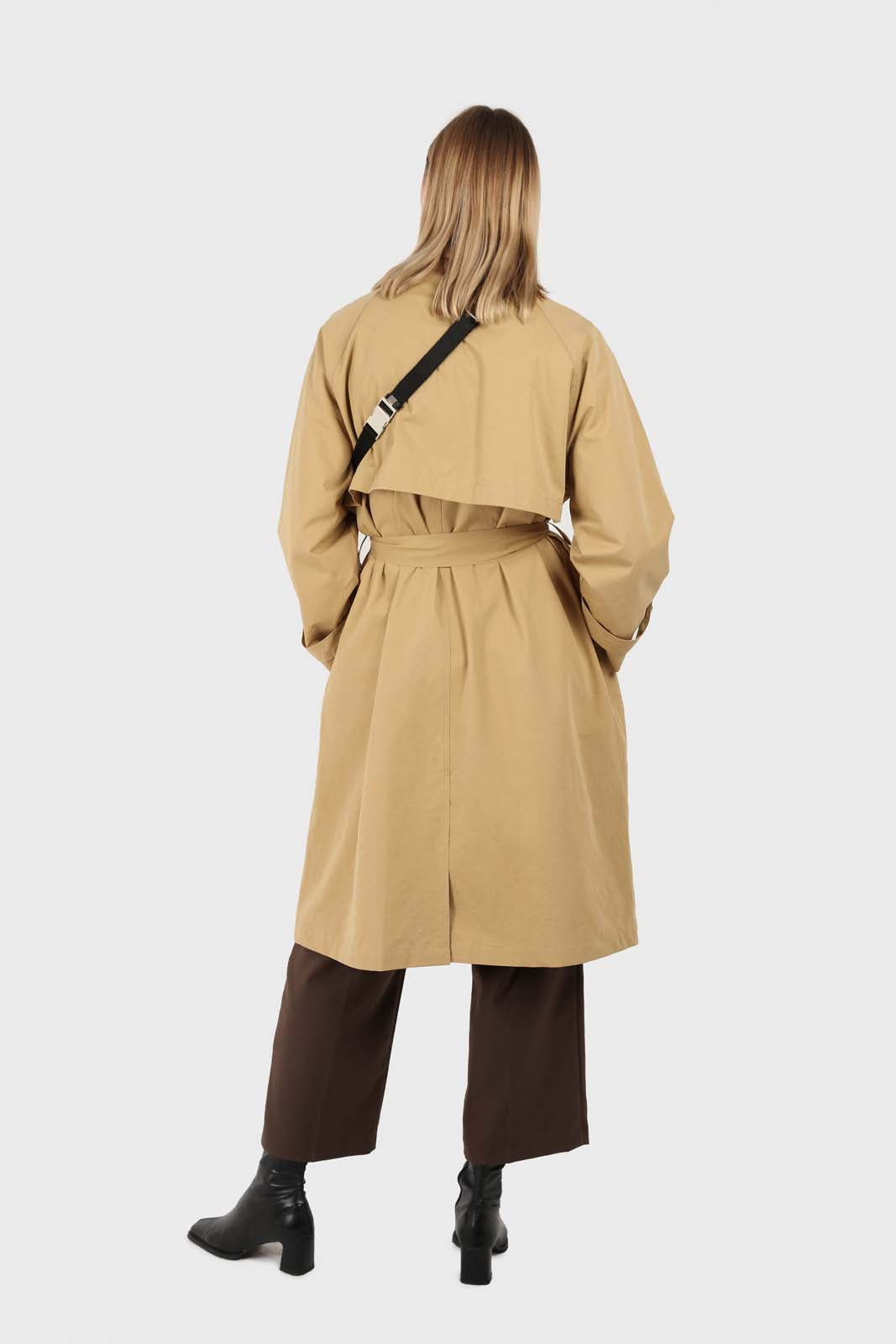 Dark beige single breasted hidden button trench coat_4