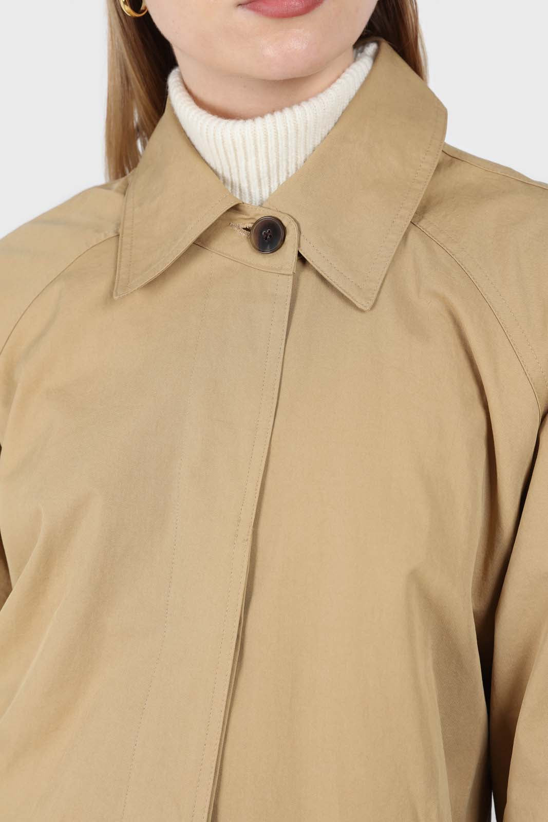 Dark beige single breasted hidden button trench coat_7
