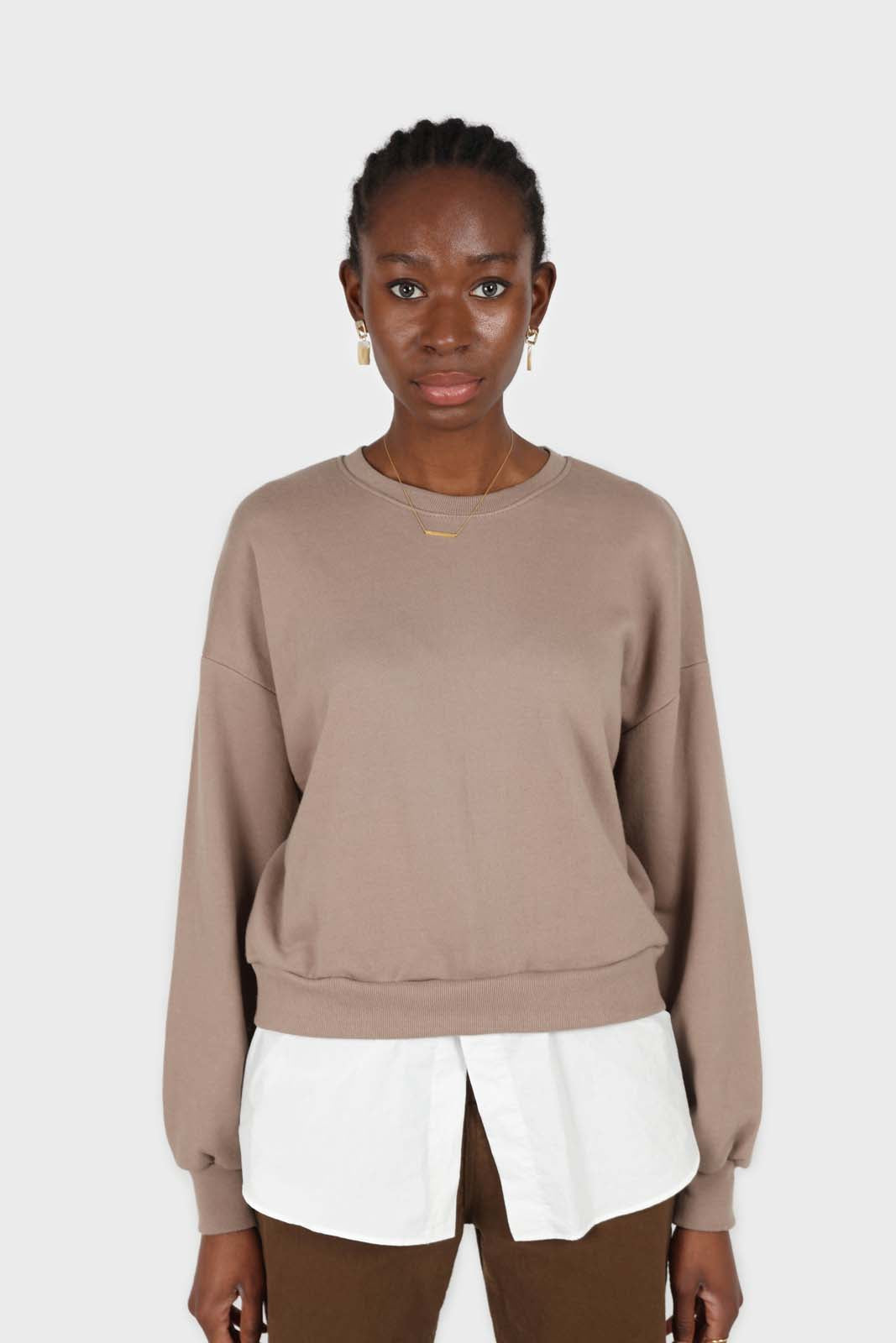 Pale brown white hem layered sweatshirt_1